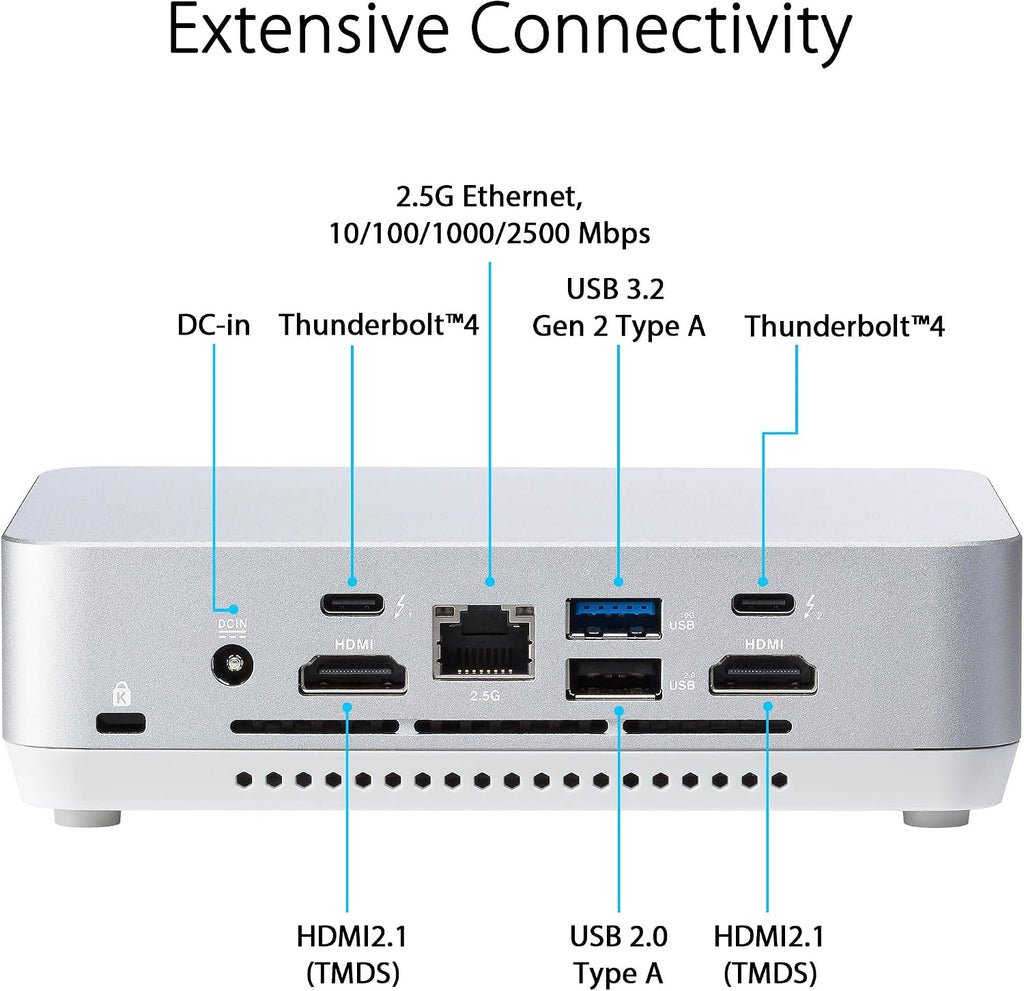 ASUS NUC 14 Pro+ Full System Mini PC with Intel 14th Gen Core Ultra 9 185H, 32GB DDR5 RAM, 1TB PCIe G4x4 NVMe SSD, Thunderbolt 4, Win 11 Home, Silver Aluminum Chassis, VESA Mount Included
