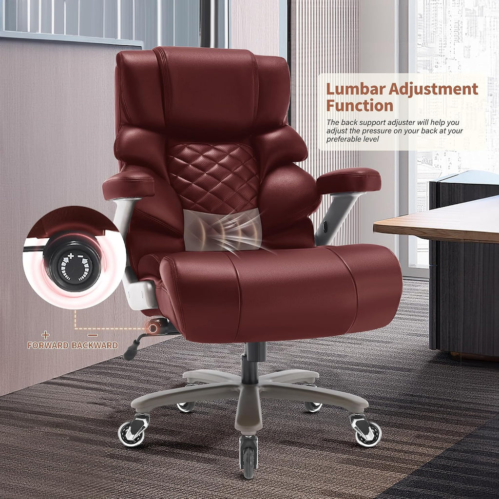 VUZI 700lbs Big and Tall Office Chair-Large Computer Chair with Adjustable Lumbar Support 3D Flip Arms Plus Size Wheels, High Back Executive Desk Chair, Heavy Duty Metal Base, Thick Padded Wide Seat