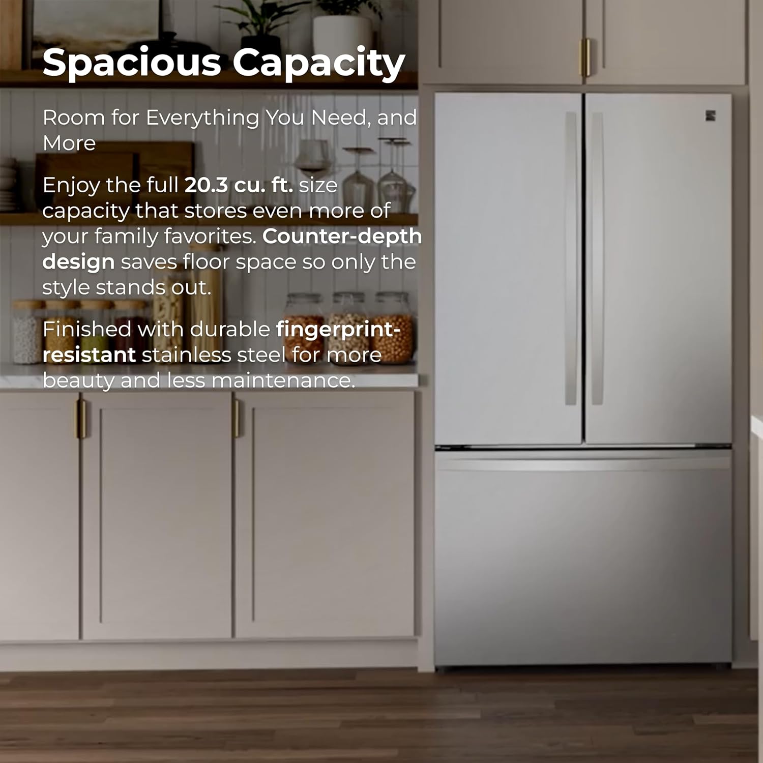 Kenmore 36' French Door Refrigerator with Freezer - Accela Chill, Adjustable Shelving, Humidity Controlled Crispers, ENERGY STAR Certified, 20.3 cu. ft. Capacity, Fingerprint Resistant Stainless Steel