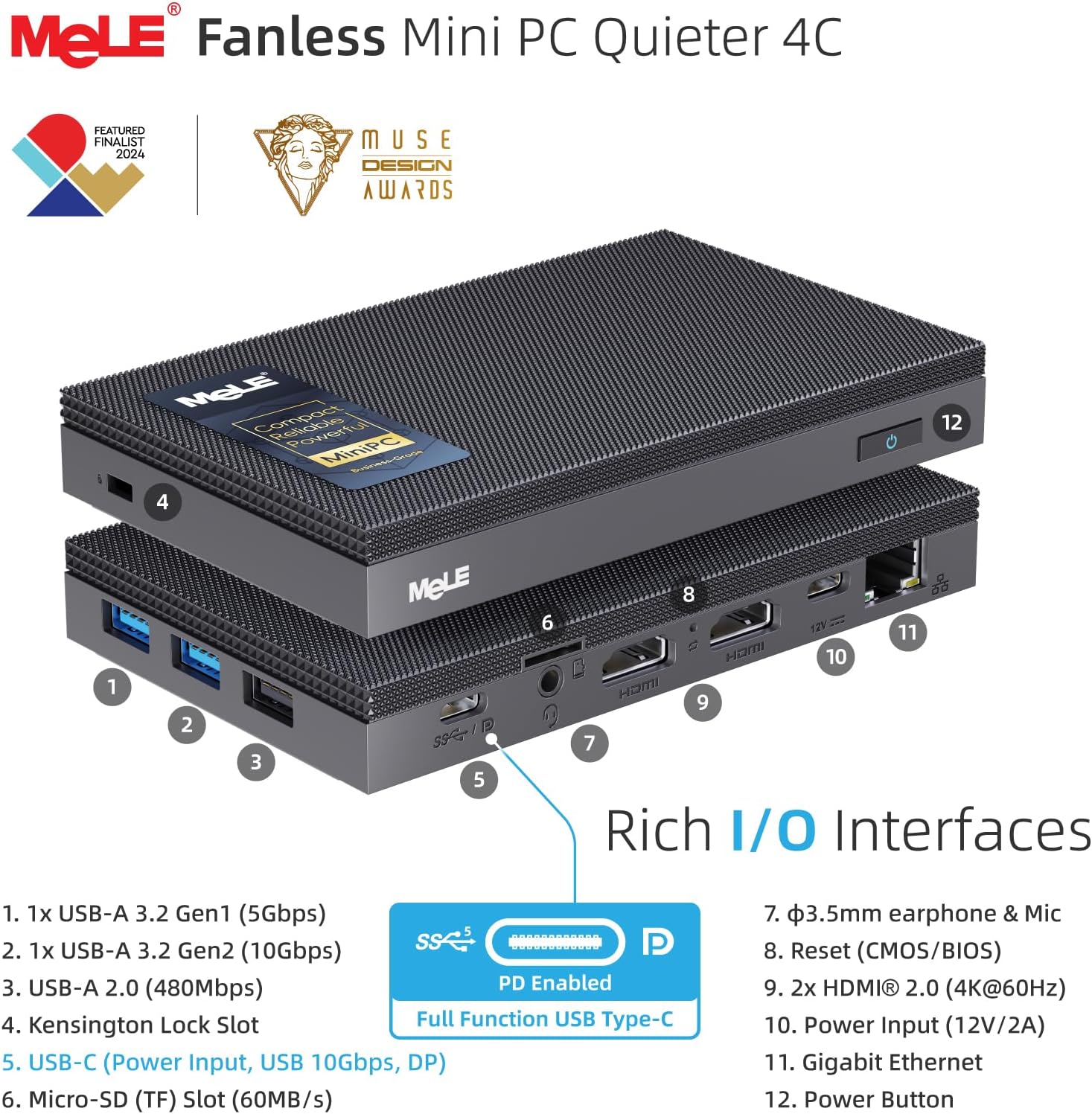 MeLE Fanless Mini PC Quieter 4C, N100 16GB RAM 512GB Storage Win 11 Mini Computers, Micro PC with Full-Functional USB-C, 2.4G/5G WiFi, 4K Triple Screen on Home, Office, Education, Astrophotography