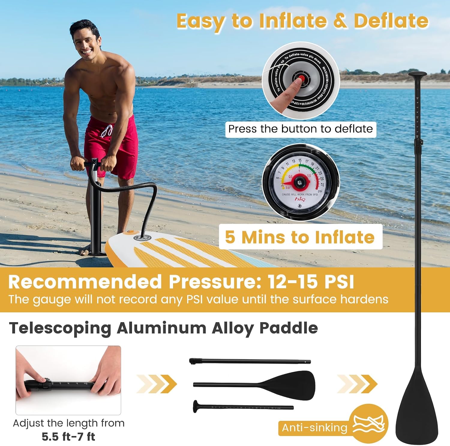 GYMAX Paddle Board, Inflatable Stand Up Paddle Board with SUP Accessories, Removable Fin, Paddle, Pump, Leash & Carry Bag, Blow Up Paddle Boards Standing Boat