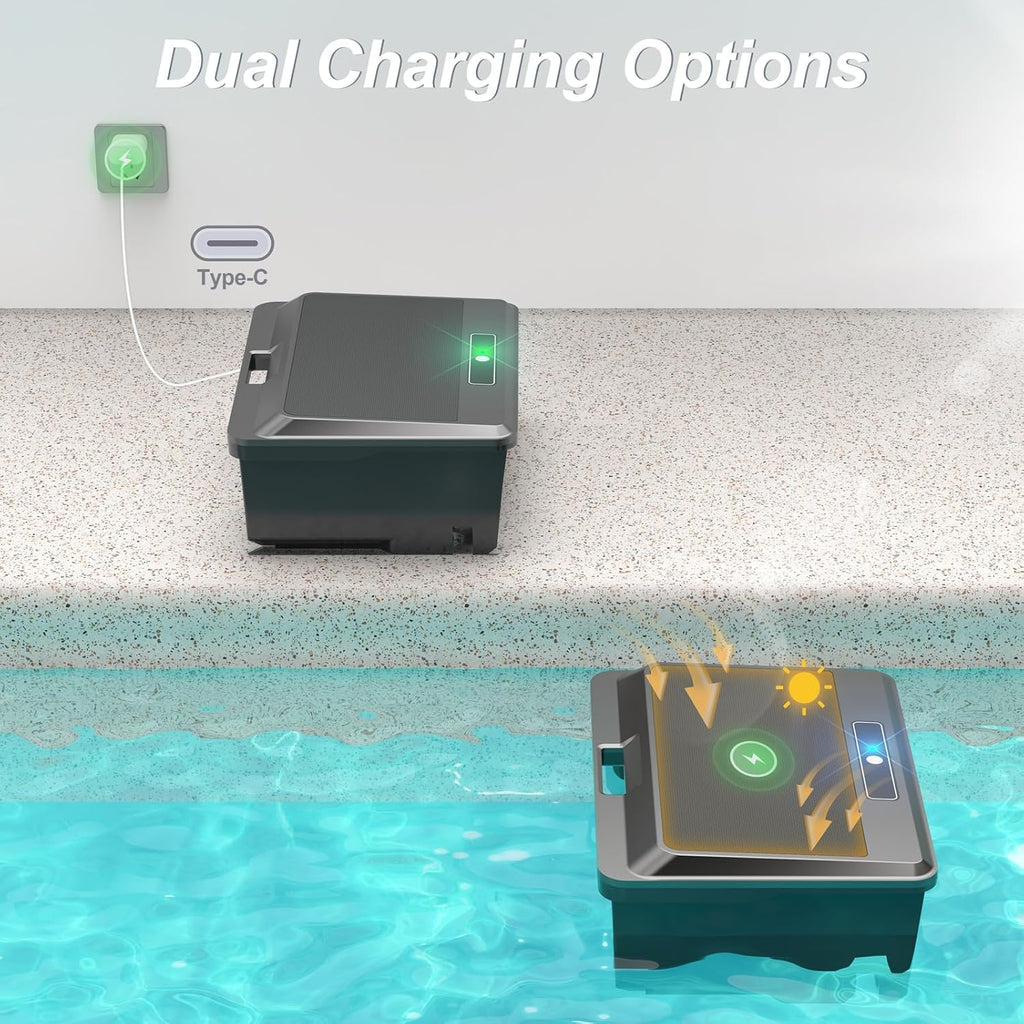Solar Powered Pool Skimmer Fully Automatic Smart Water Surface Cleaning Robot 12-Hour Battery Life Obstacle Avoidance Durable Dual Comprehensive Cleaning