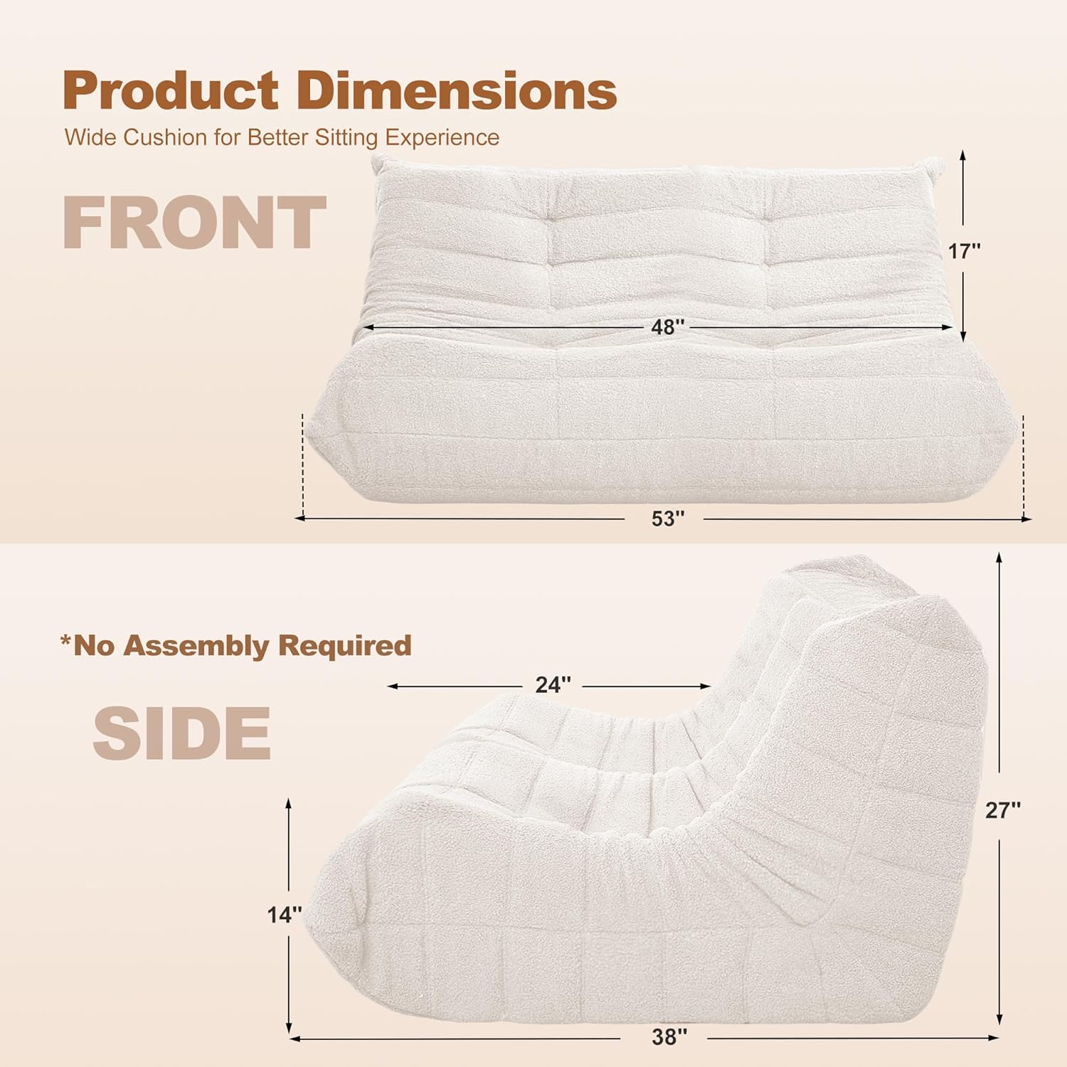Bean Bag Loveseat Chair Big Sofa Beanbag Chair for Adults Fireside Chair Bean Bag Lounger with Memory Foam Filled for Home,Apartment or Gaming Venue（Beige Teddy）