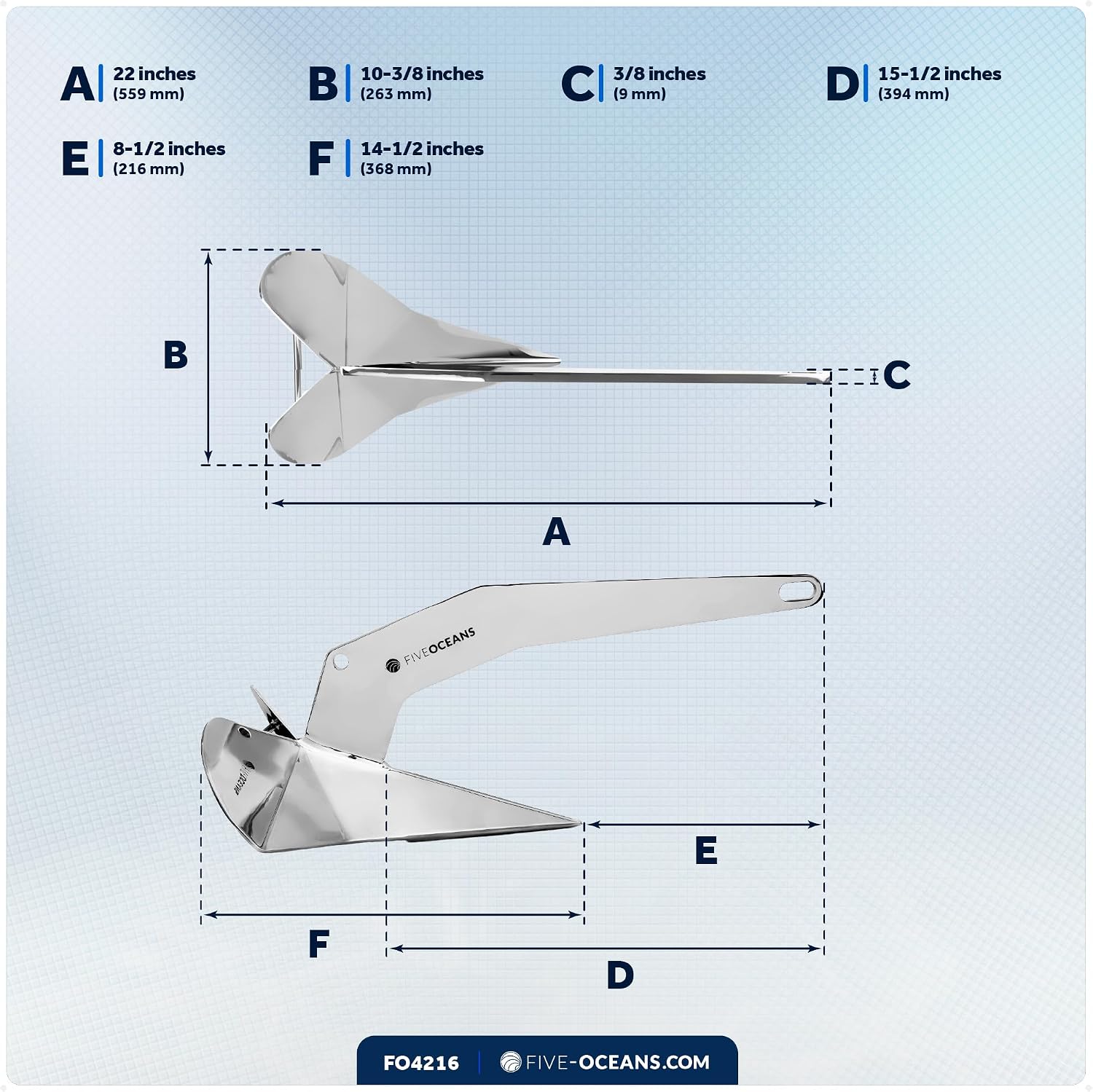 Five Oceans Delta Style Wing Boat Anchor – Premium Series, Ideal for Pontoon & Fishing Boats, Multiple Size & Material Option