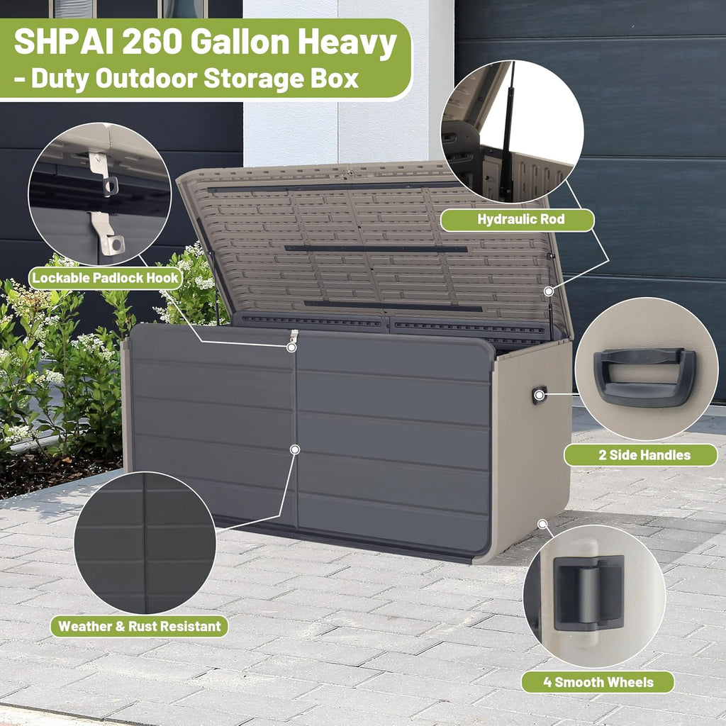 Resin Deck Box 200 Gallons, Extra Large Heavy-Duty Outdoor Storage Box, Lockable & Waterproof Patio Outside Storage Box for Patio Furniture, Tools, Pool Supplies