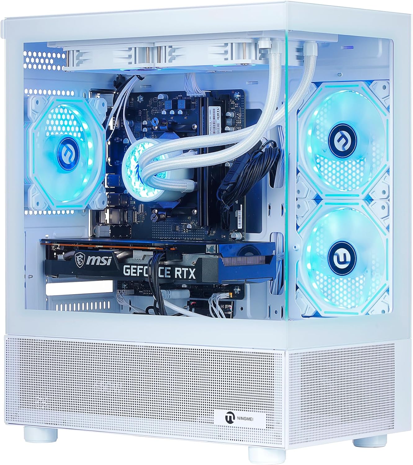 NINGMEI Supreme Master Gaming PC Desktop,AMD Ryzen 7 5700X 8 core 3.4GHz(up to 4.6GHz),GeForce RTX 5060 Ti 8GB,32GB DDR4 RAM 3200MHz,1TB NVME SSD,600W PSU, Windows 11 Home, White