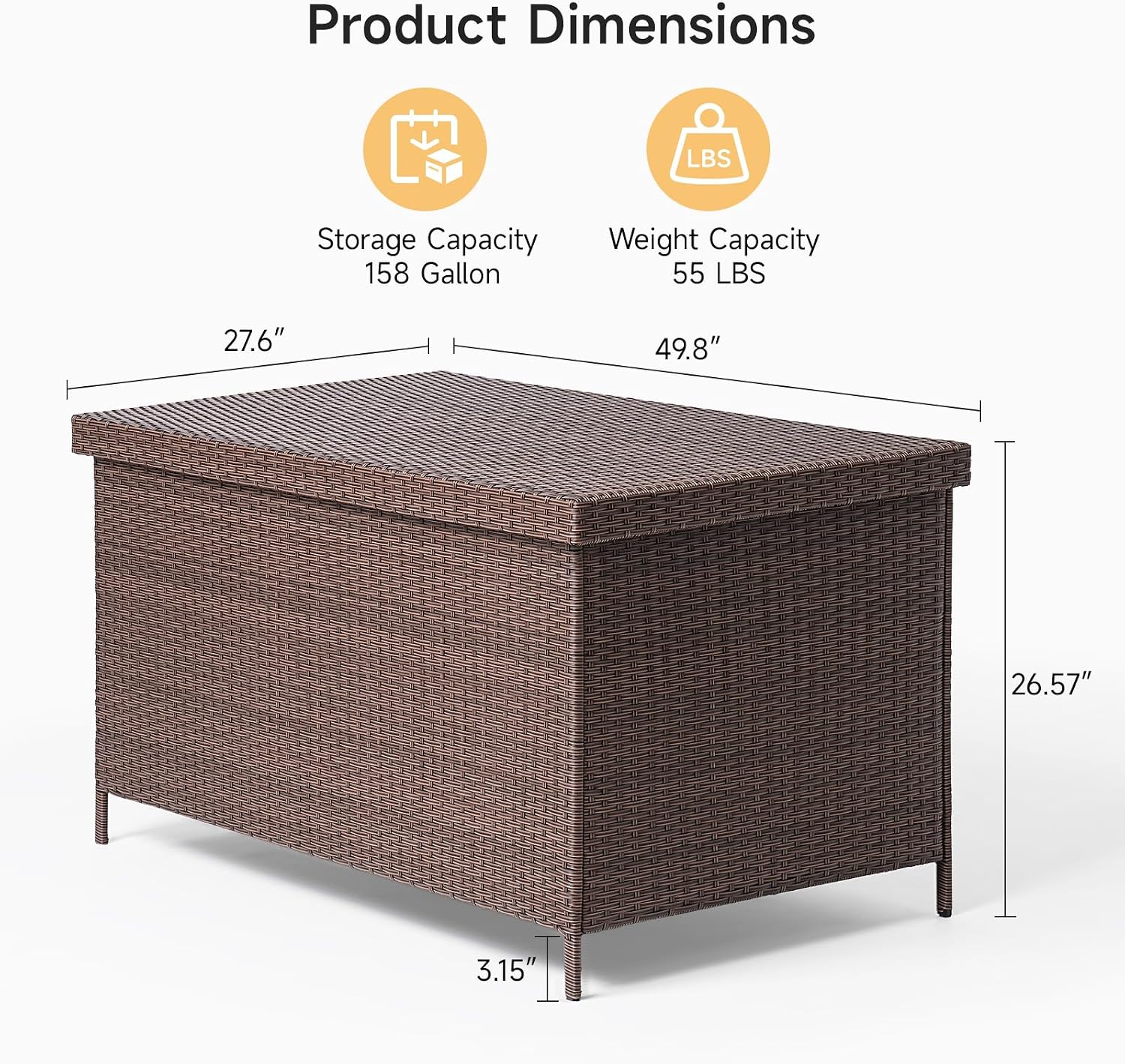 ONBRILL 158 Gallon XL Deck Box with Lid, All Weather Wicker Outdoor Storage Box Waterproof, Large Outdoor Patio Storage Bin for Cushions, Garden Tools, Gears, Brown