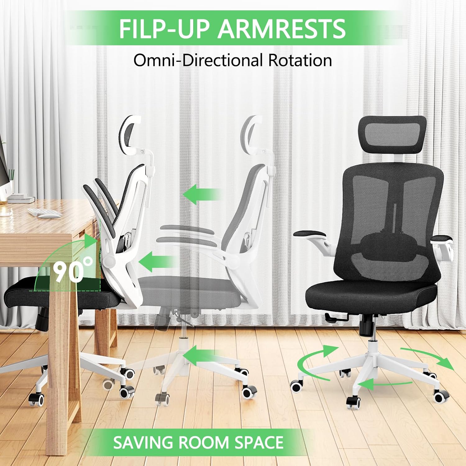balmstar Office Chair Desk Chair, Ergonomic Mesh Computer Chair with 90-130° Recline & 360° Smooth-Rolling Casters, Lumbar Support Task Chair for Home Office, Comfortable for Women, Teens(B-Black)