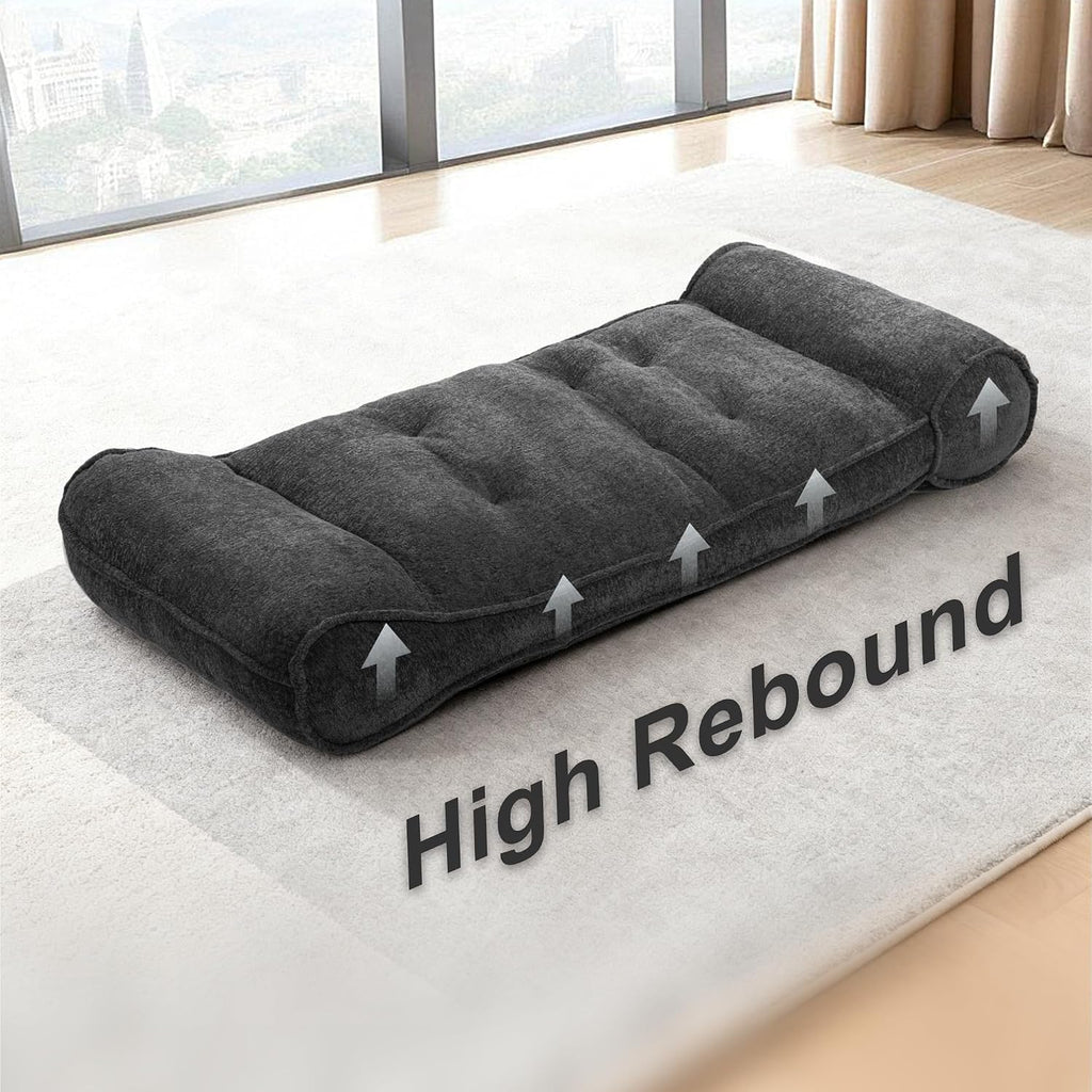 SUNPEAK Lazy Floor Bed 83' – Extra Comfy Sleeper Chaise Lounge Chair Indoor, Adjustable Recliner Floor Lounger, Plush Futon Chair Bed for Yoga, Gaming, Meditation & Reading Nook (Recliner, Black)