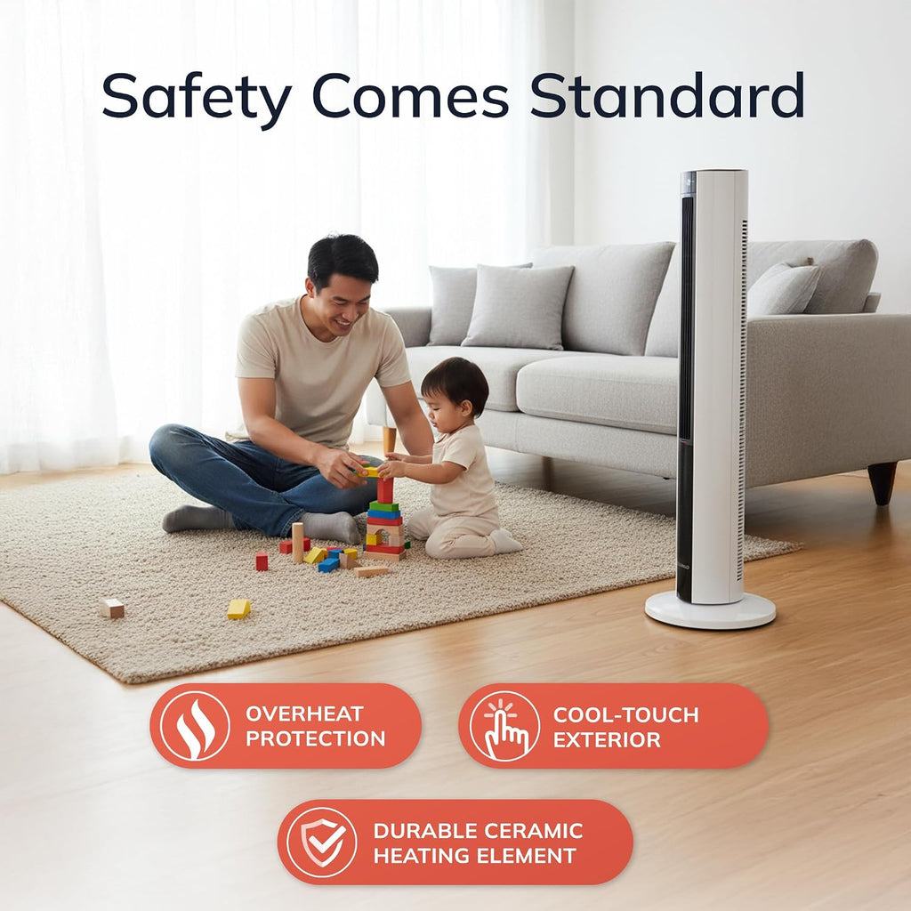 Lasko Oscillating All Season Tower Fan and Space Heater in One for Home with Adjustable Thermostat, Overheat Protection, 4 Fan Speeds, 3 Heat Settings and Remote, 42 Inches, 1500W, White, FH500