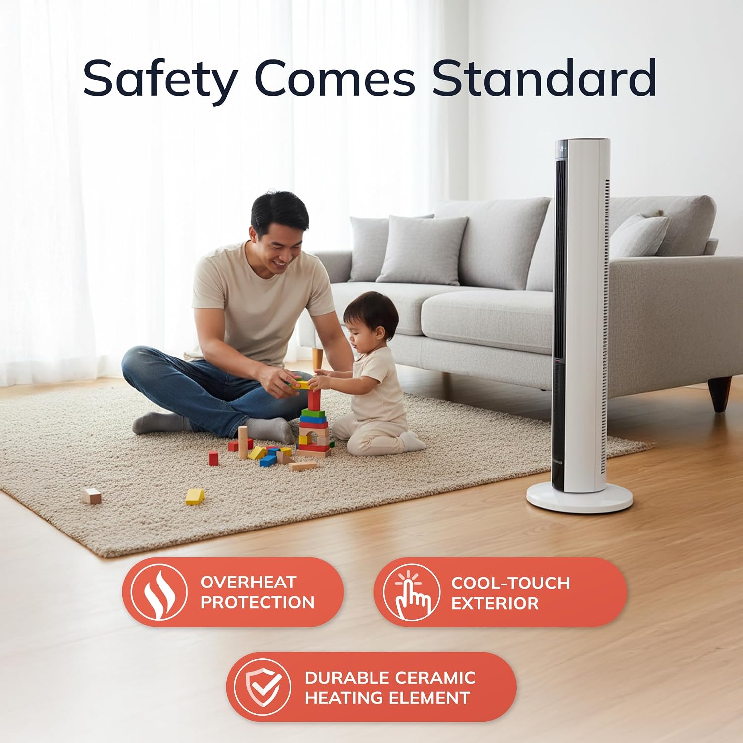 Lasko Oscillating All Season Tower Fan and Space Heater in One for Home with Adjustable Thermostat, Overheat Protection, 4 Fan Speeds, 3 Heat Settings and Remote, 42 Inches, 1500W, White, FH500