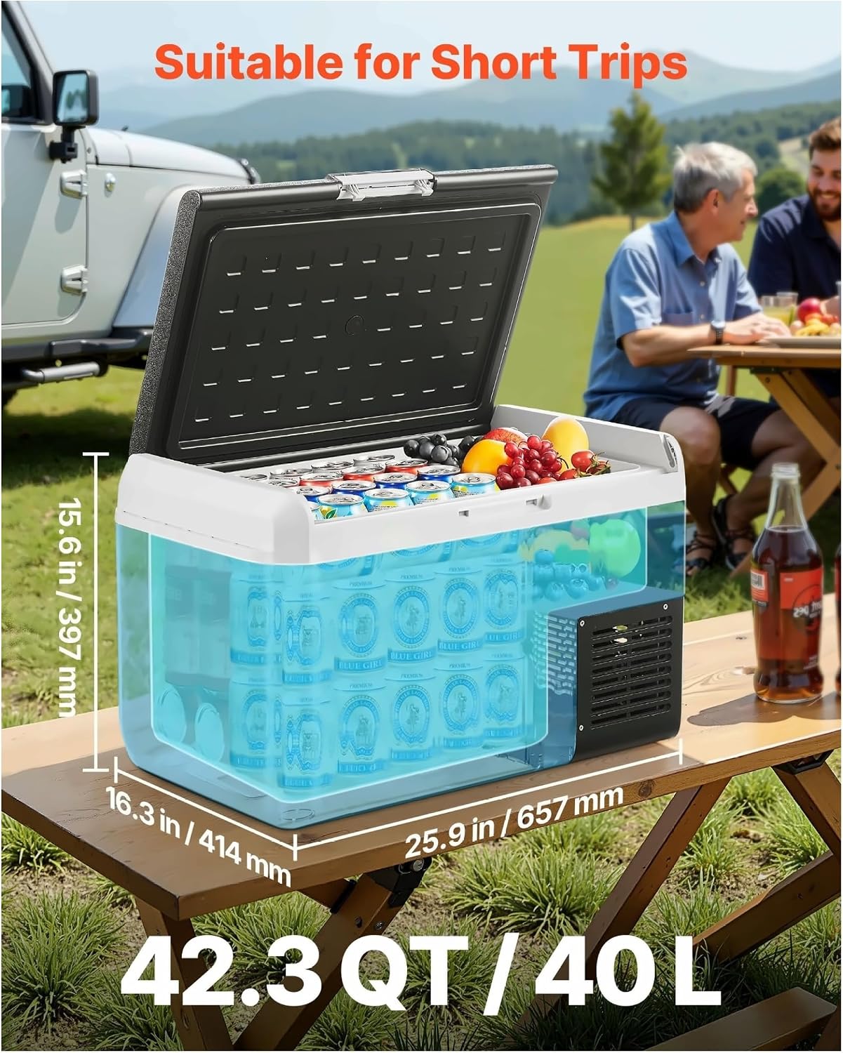 12 Volt Car Refrigerator 42.3QT, Portable Fridge Freezer -4°F~68°F, DC 12/24V & 110-240V, Compressor Cooler for Camping, RV, Travel
