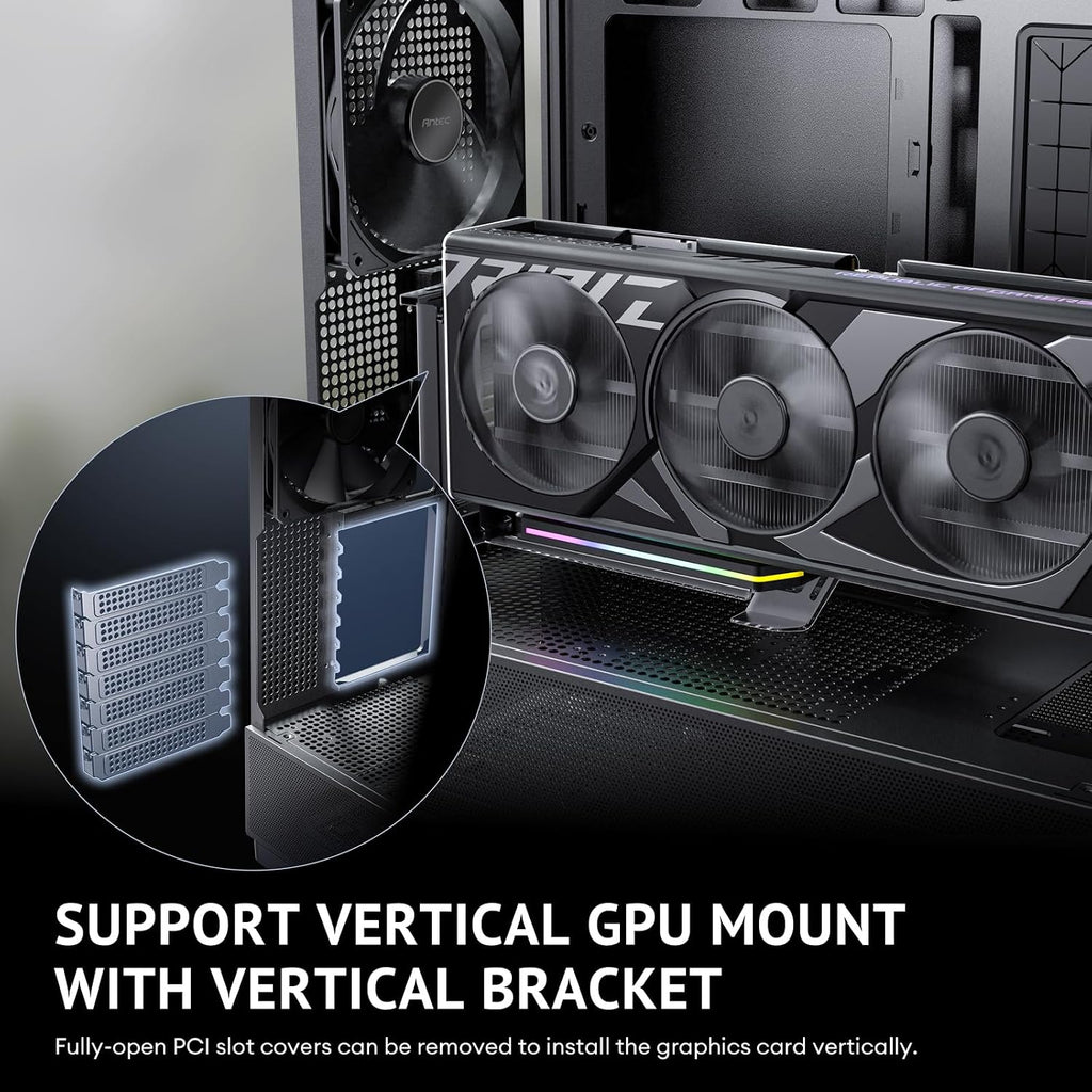 Antec Flux Wood, 5 x PWM Fans Included, High-Airflow Front Panel with Walnut Wood, Type-C, 420mm Radiator & Back Connect Motherboard Support, Up to 9 Fans Simultaneously, Mid-Tower E-ATX PC Case
