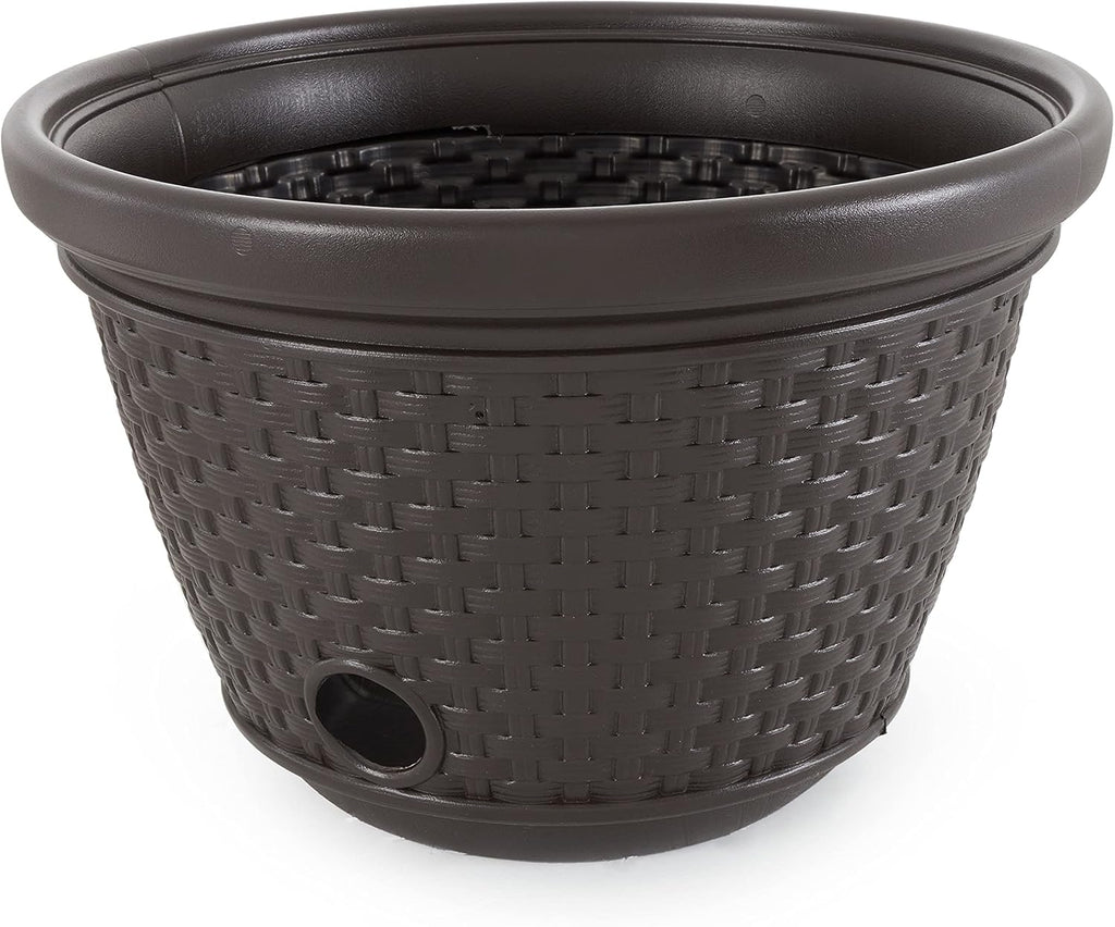 Suncast 6 Pack Decorative Wicker Garden Hose Holder Pot with 4 Drain Holes for 100 Foot Hoses, Java