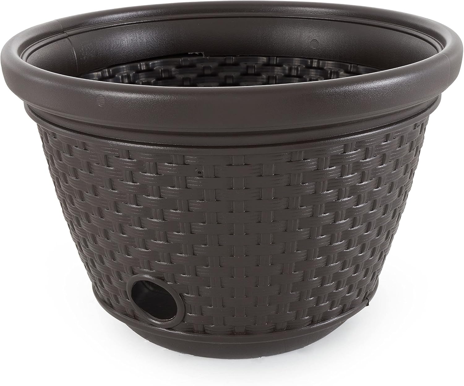 Suncast 6 Pack Decorative Wicker Garden Hose Holder Pot with 4 Drain Holes for 100 Foot Hoses, Java