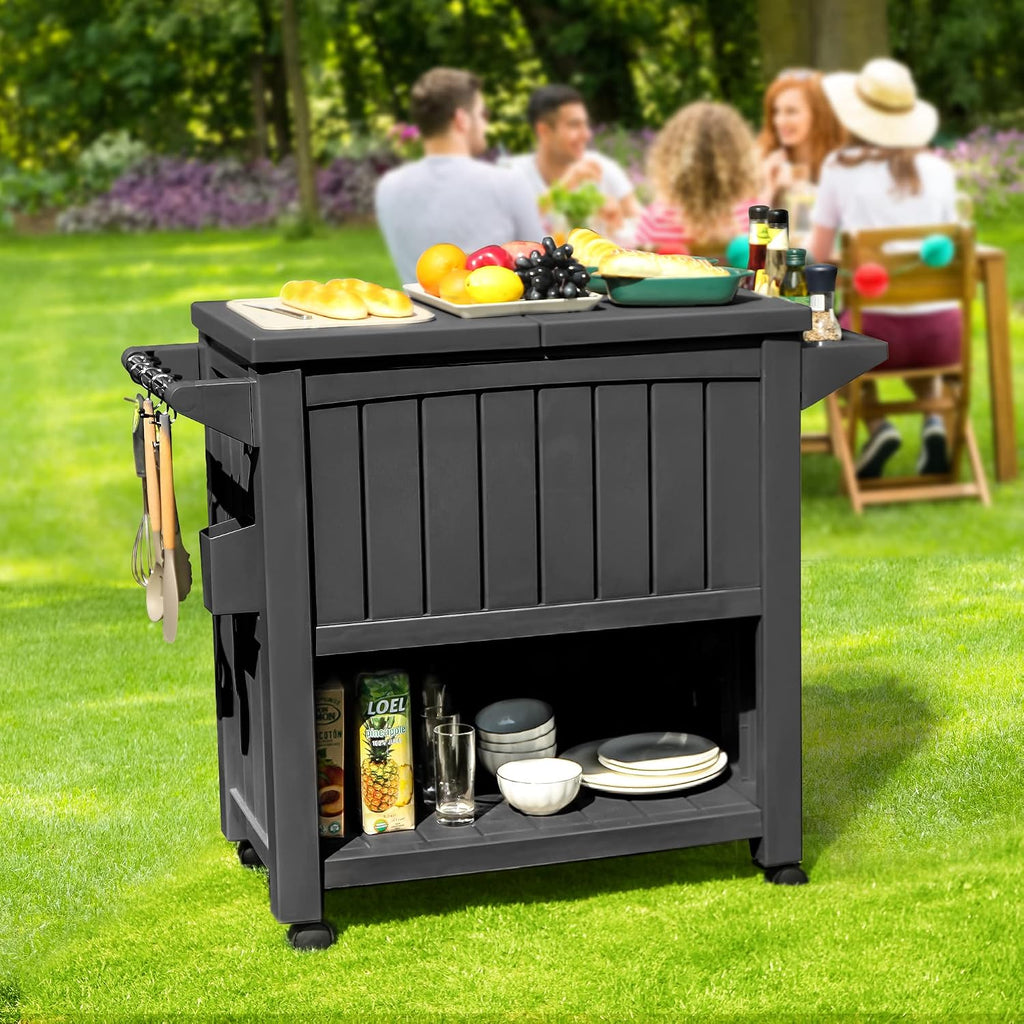 YITAHOME 80 Quart Rolling Cooler Cart with Bottle Opener Drainage, Portable Patio Cooler Rolling on Wheels, Outdoor Rolling Beverage Cart Drink Cooler for Patio Pool Deck Party BBQ Cookouts (Silver)