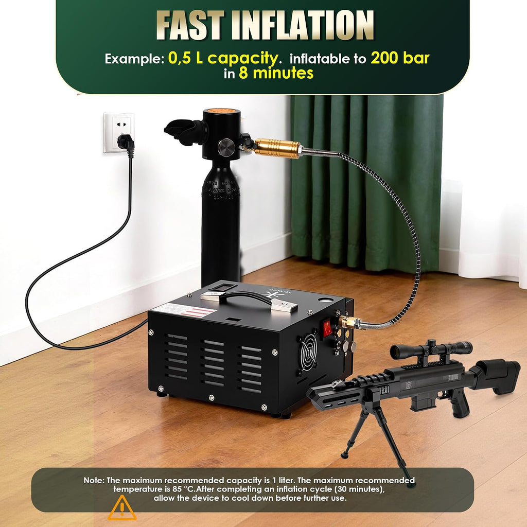 TUXING 4500Psi Pcp Air Compressor | 30Mpa 300Bar High Pressure Air Pump | Oil/Water-Free | Powered by Car 12V DC or Home 110V AC with Converter | Pump for PCP Air Rifle,Paintball Airguns