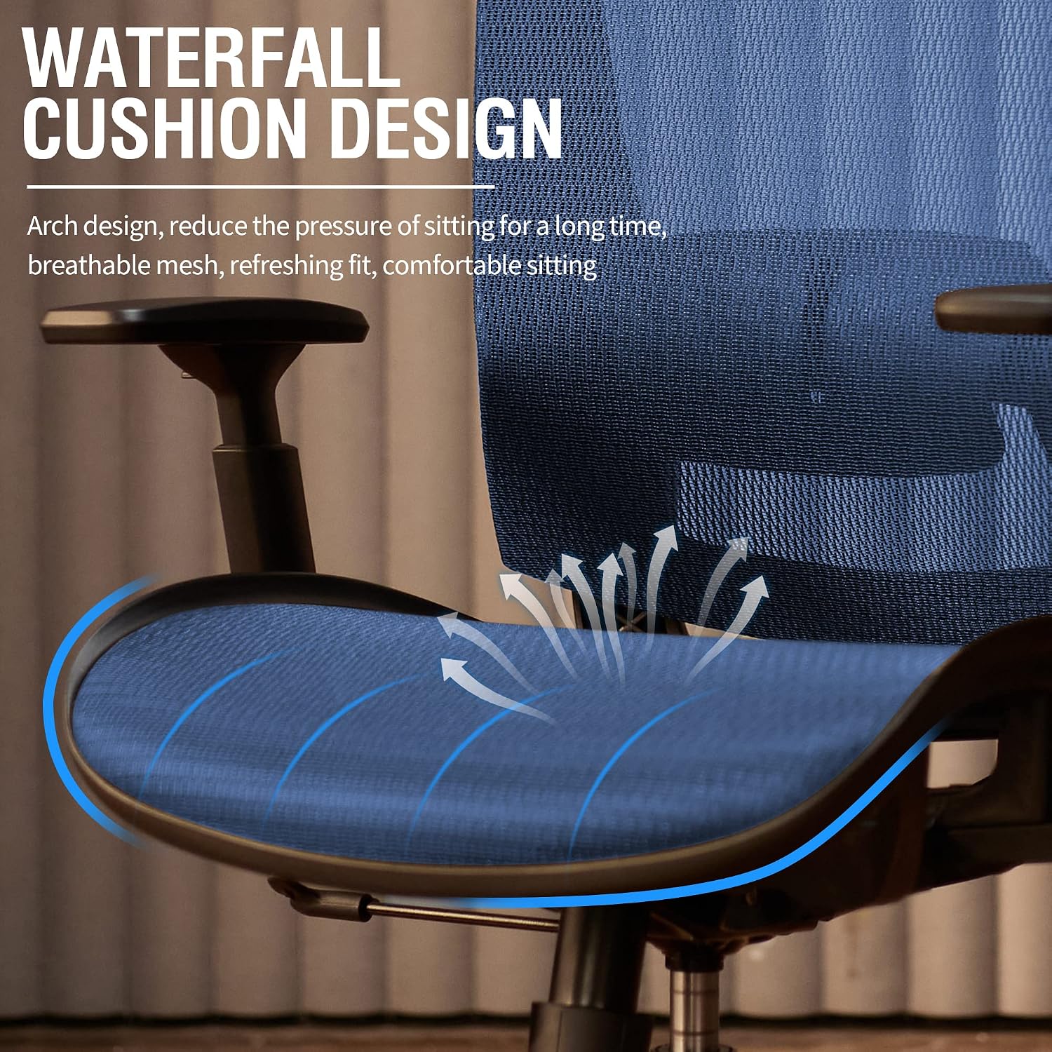 ELABEST Mesh Office Chair,Ergonomic Computer Desk Chair,Sturdy Task Chair- Adjustable Lumbar Support & Armrests,Tilt Function,Comfort Wide Seat,Swivel Home Office Chair (Blue)