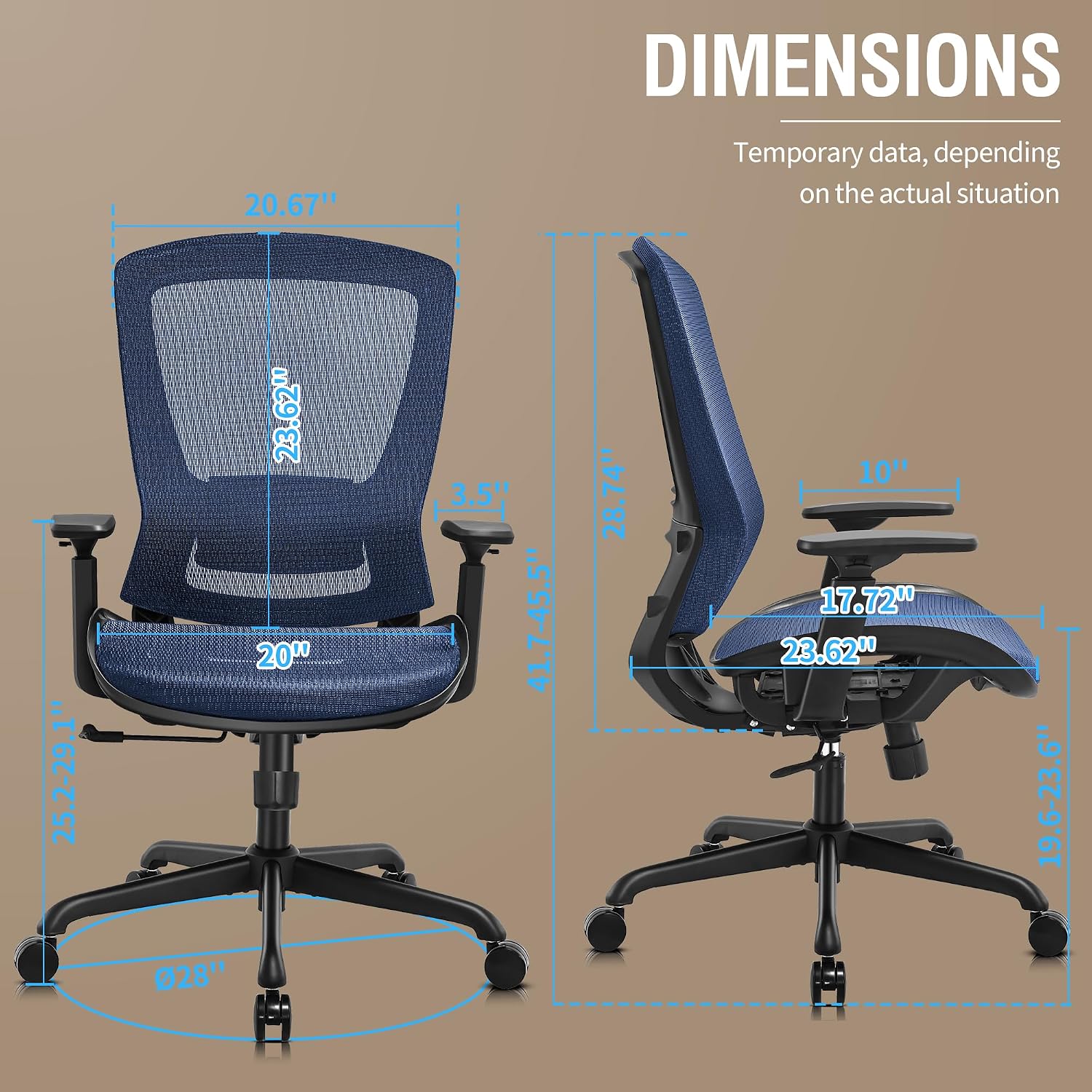 ELABEST Mesh Office Chair,Ergonomic Computer Desk Chair,Sturdy Task Chair- Adjustable Lumbar Support & Armrests,Tilt Function,Comfort Wide Seat,Swivel Home Office Chair (Blue)