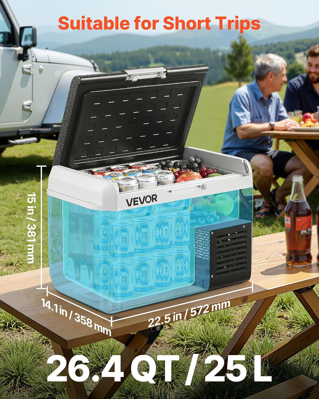 VEVOR 12 Volt Car Refrigerator, 26.4QT/25L Car Fridge, Portable Electric Cooler with -4℉~68℉ Adjustable Temperature, 12/24V DC and 100-240V AC Compressor Freezer for Outdoor, Camping, Travel, RV