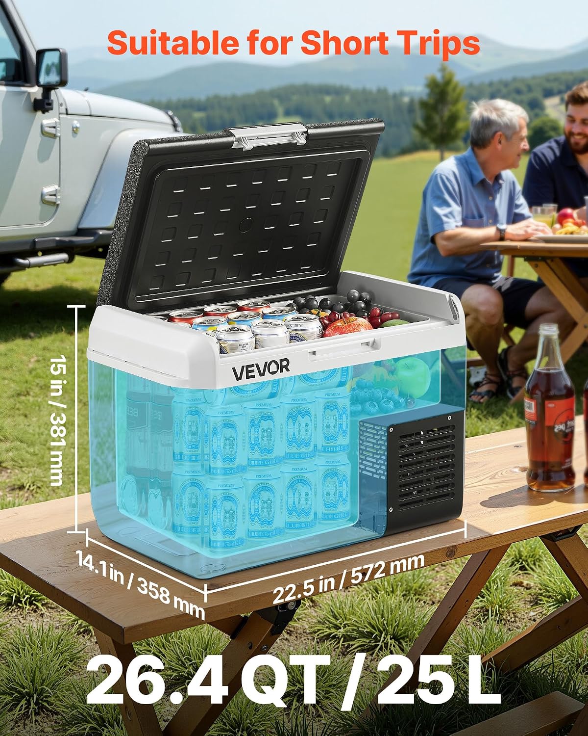 VEVOR 12 Volt Car Refrigerator, 26.4QT/25L Car Fridge, Portable Electric Cooler with -4℉~68℉ Adjustable Temperature, 12/24V DC and 100-240V AC Compressor Freezer for Outdoor, Camping, Travel, RV