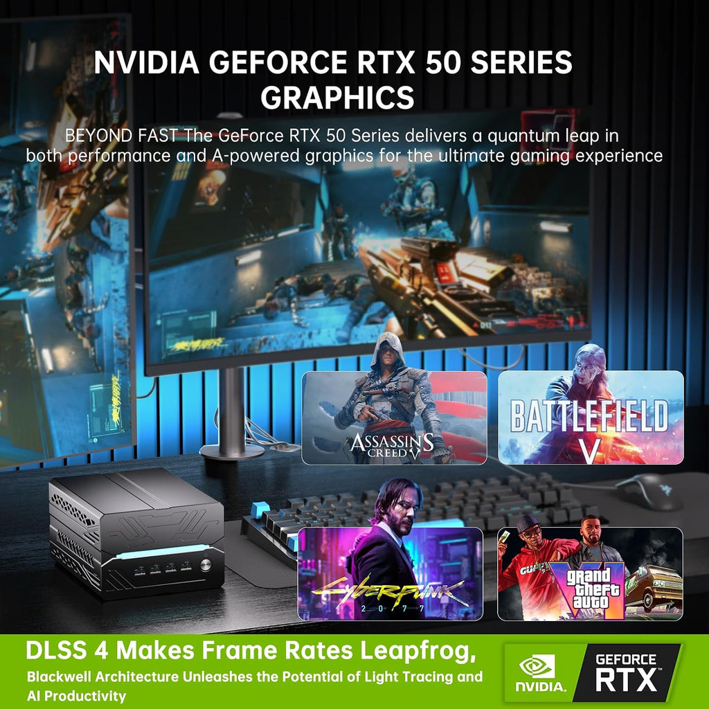 Mini Gaming PC, Desktop Computer i9-14900F 24 Cores Upto 5.8GHz, 32G DDR5, 1T M.2 PCIE4.0 SSD, Win-11 Pro, GeForce RTX5060Ti 16G, Four Display, 8K@60Hz Outputs, Dual LAN, WiFi7/BT5.4