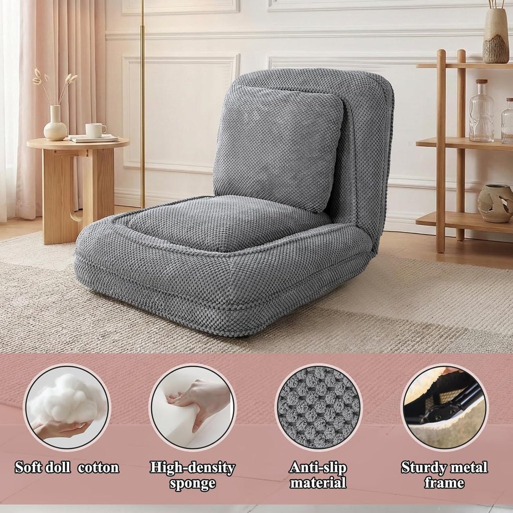 Human Dog Bed, Lazy Sofa Couch, Plush Floor Gaming Chair,5 Adjustable Position, sit, Sleep, fold, Suit to Put in Bedroom, Living Room,Space Saving Design (Gray)