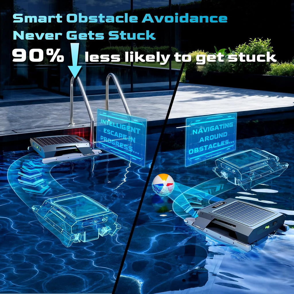 P1 Solar Pool Skimmer Cleaner Robotic for Surface with Solar & DC Charging,24/7 Continuous Cleaning,Anti-Stuck Smart Obstacle Avoidance,Dual Clean Mode Auto Switch,No Privacy Collection