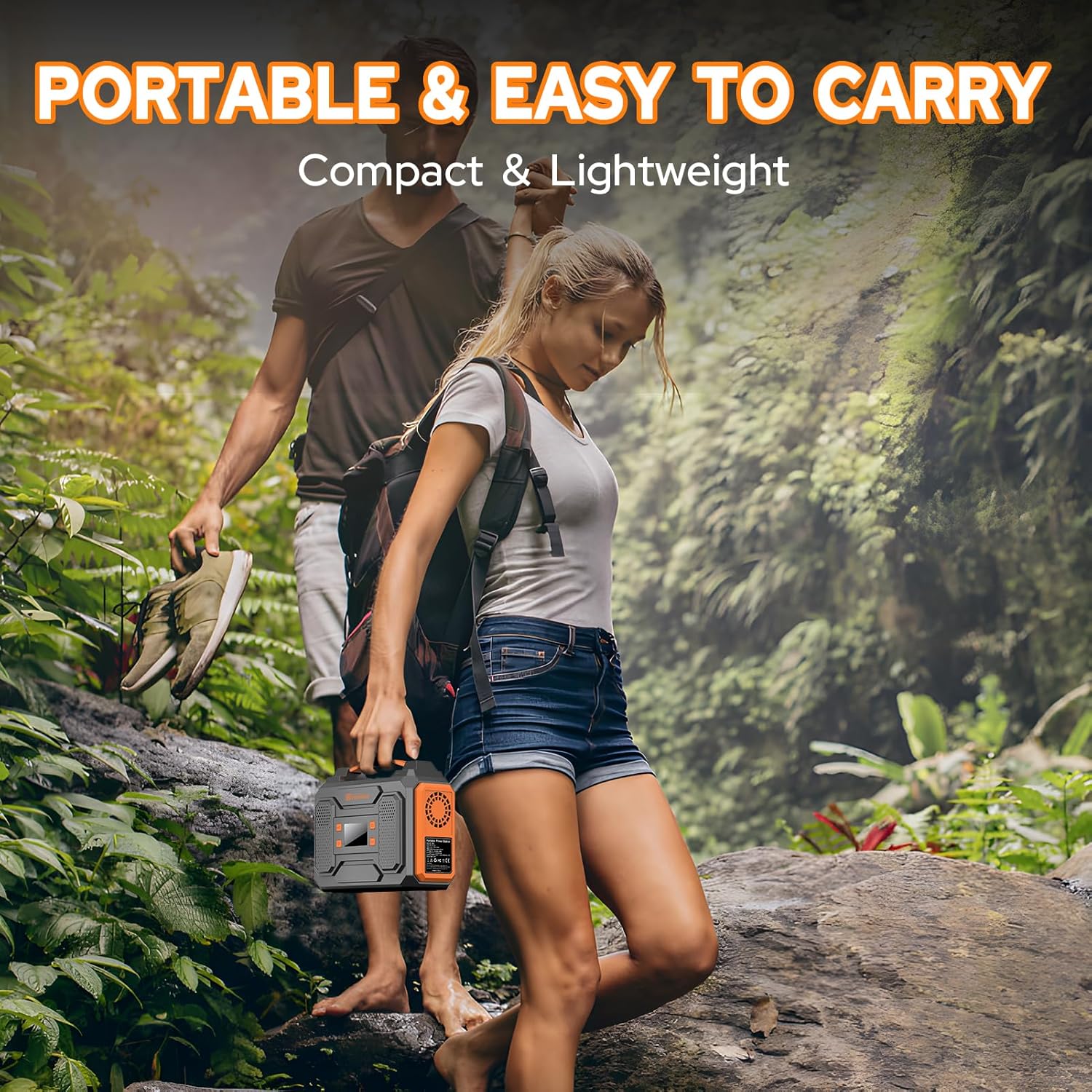 Portable Solar Power Station with Foldable Solar Panel 60W, 110V 300W AC Outlet Solar Power Pack Generator with Panels,100W Fast Charging USB C Power Bank for Camping Laptop Smart Devices RV Outdoor