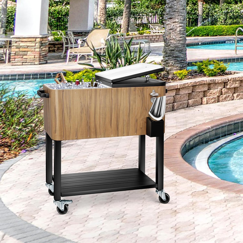 80 Quart Rolling Ice Chest Cooler Cart,Patio Backyard Party Drink Beverage Bar Stand Up Cooler Trolley with Ice Scoop