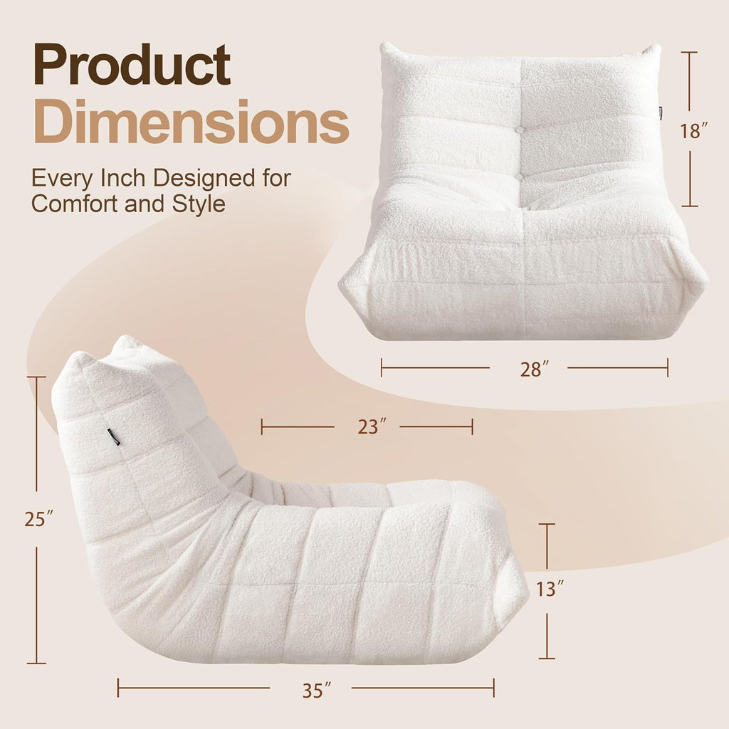 Gazecaia Comfy Bean Bag Chair for Adults Teens | Fireside Floor Lounge Chair, Soft Teddy High-Resilience Memory Foam Bean Bag Couch with Non-Slip Base, for Living Room Bedroom Apartment Office, Beige