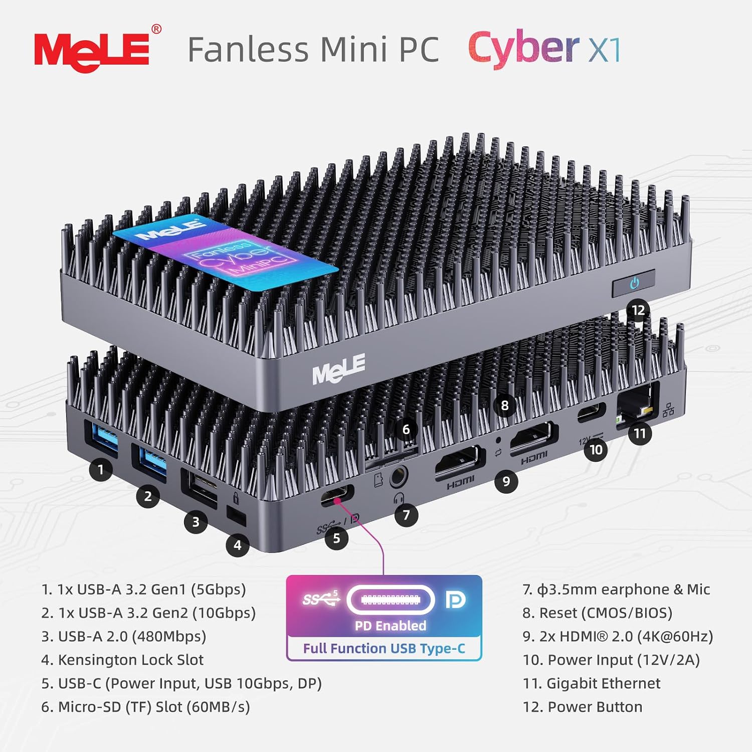 MeLE Mini PC Cyber X1 - N150, Fanless PC, 8GB RAM, 128GB Storage, 2.4/5G Wi-Fi, Full-Functional USB-C, 4K Triple Display Desktop on Home, Office, Education, Astrophotography