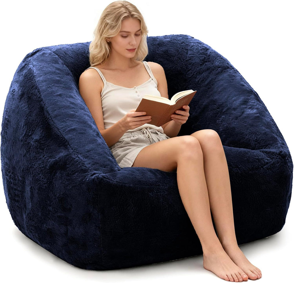 SUNBURY 47.2' L-Shaped Bean Bag Chair with Arms, Memory Foam Filled Lazy Sofa with Portable Handle & Side Pocket, Plush Floor Chair for Adults, Game Room, Bedroom, Living Room (Blue)