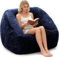 SUNBURY 47.2' L-Shaped Bean Bag Chair with Arms, Memory Foam Filled Lazy Sofa with Portable Handle & Side Pocket, Plush Floor Chair for Adults, Game Room, Bedroom, Living Room (Blue)