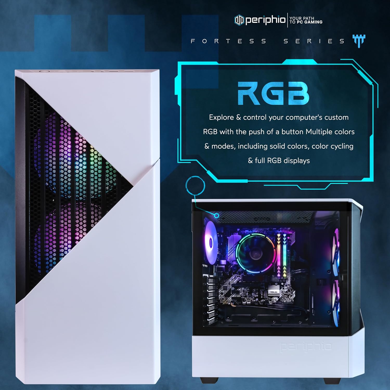 Periphio Castle Gaming PC, AMD Ryzen 5 5600GT up to 4.6GHz with Radeon Vega 7 Graphics, 16GB RAM, 1TBNVMe SSD, WiFi, Windows 11 Home, White, 1080p Gaming Computer - Full RGB Gamer Bundle, 24' Monitor