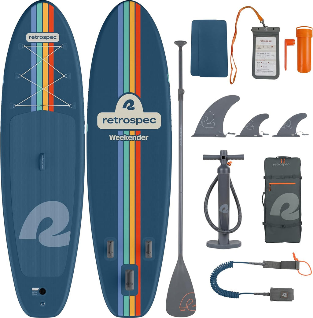 Retrospec Weekender Inflatable Stand Up Paddle Board Includes Paddle, Pump, Travel Bag and Accessories 10'6' Lightweight Inflatable SUP, Puncture Resistant Inflatable Paddle Board for Adults
