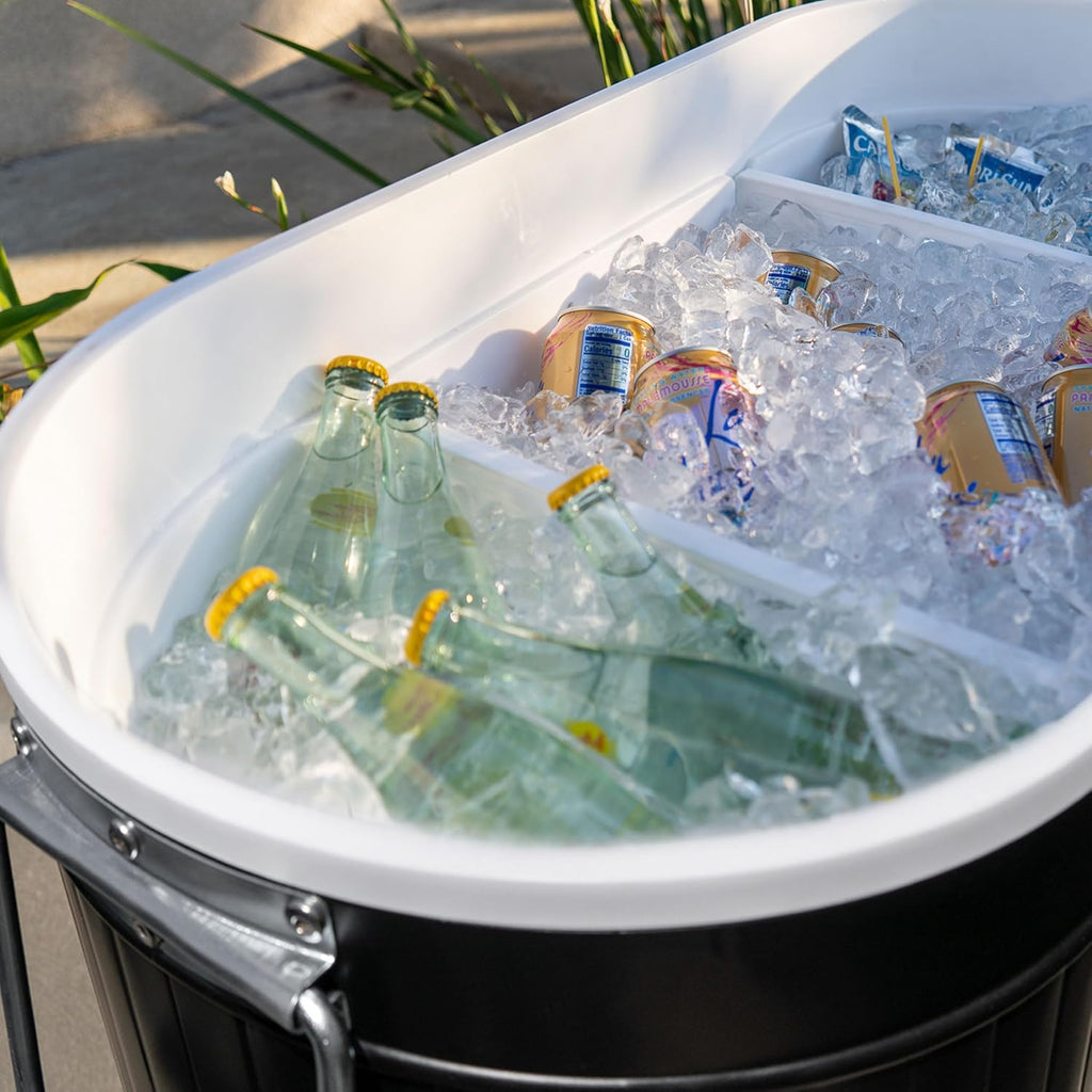 Permasteel Rolling Patio Cooler – Large Outdoor Ice Chest with Wheels, Beverage Cooler for Backyard, BBQ, Tailgate, Beach, Parties, Rustic Farmhouse Design
