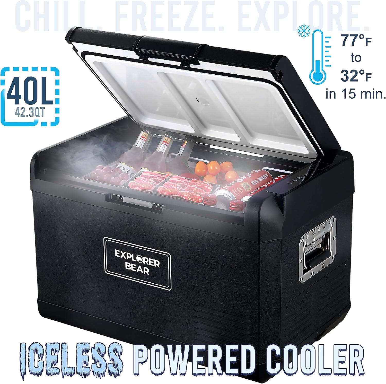Explorer Bear 12 Volt Refrigerator 12V Car Fridge 12/24V DC 110-240V AC Portable Freezer Compressor Cooler 0℉-50℉ 3-Year Warranty for Truck Van RV SUV Boat Trailer Travel Road Trips Camping…