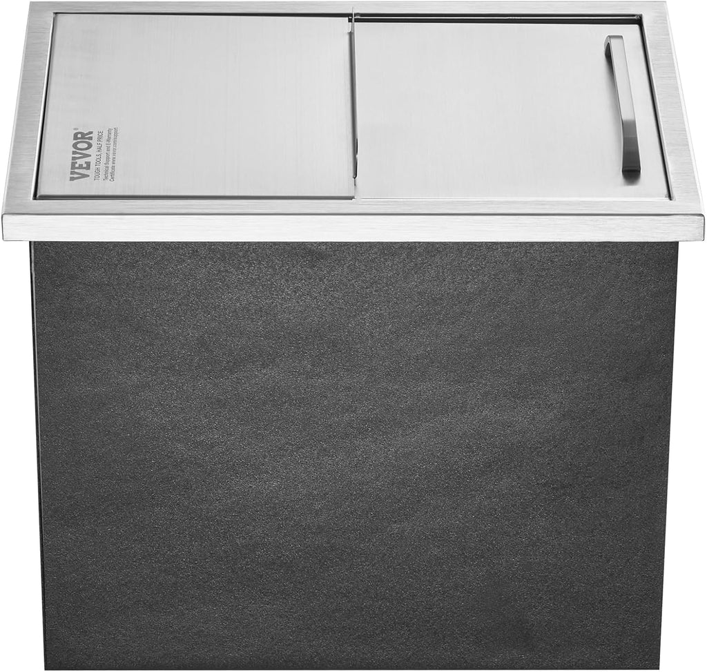 VEVOR Drop in Ice Chest, 18'L x 12'W x 14.5'H Stainless Steel Ice Cooler, Commercial Ice Bin with Sliding Cover, 40.9 qt Outdoor Kitchen Ice Bar, Drain-pipe and Drain Plug Included, for Cold Wine Beer