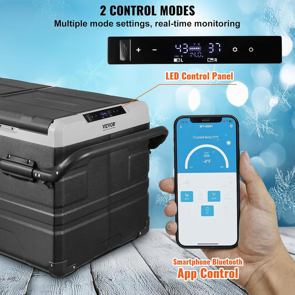 VEVOR Car Refrigerator 115L, Dual Zone Portable Freezer with Wheels & Handle, -4℉ to 68℉, 12/24V DC & 100-240V AC Compressor Cooler for Camping, Outdoor, RV
