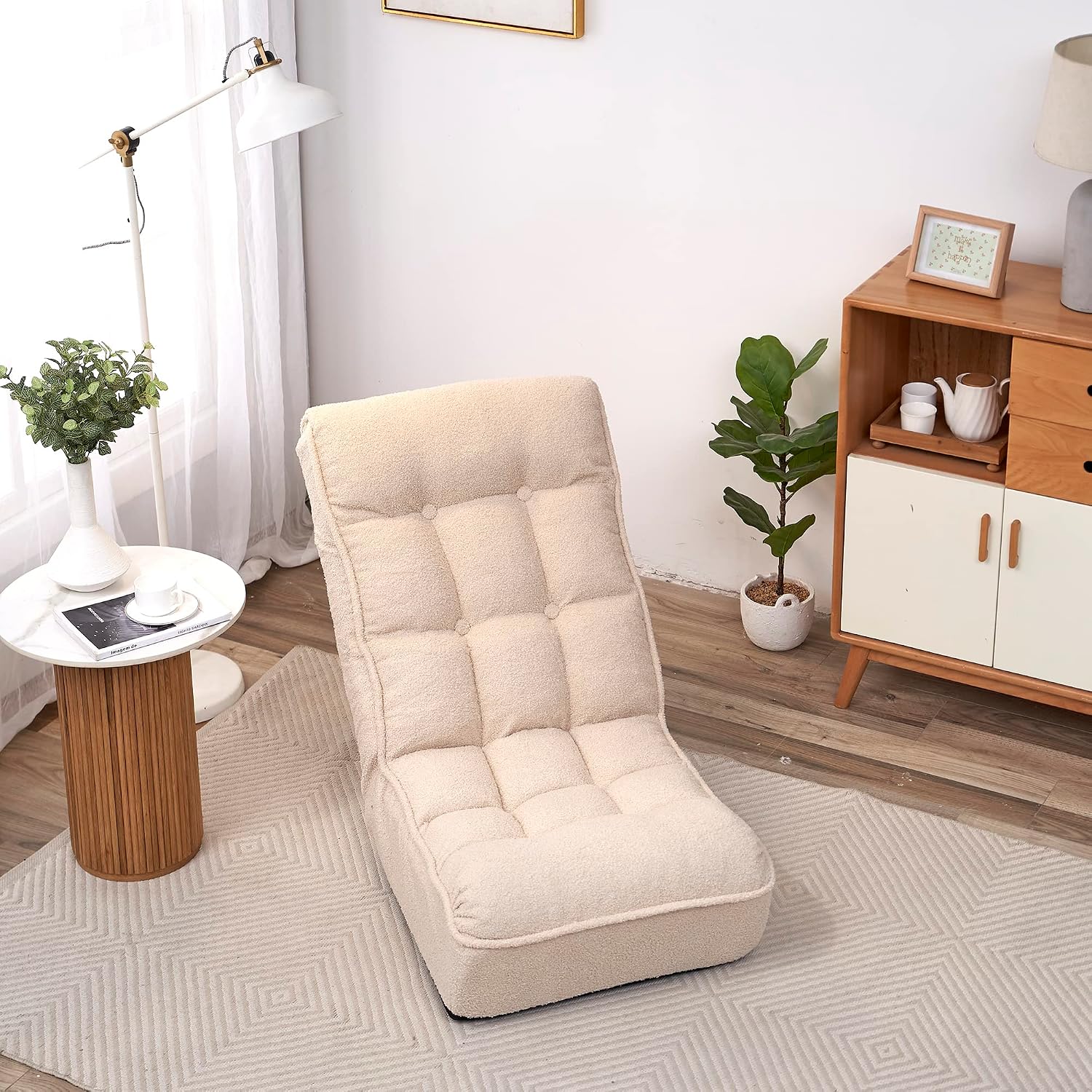 Yoglad Comfy Lounge Sofa Chair,3 Adjustable Angles,Soft Boucle Fabric,Easy Storage,with Comfortable Backrest.for Living,Bedroom,or Office. (White Teddy)