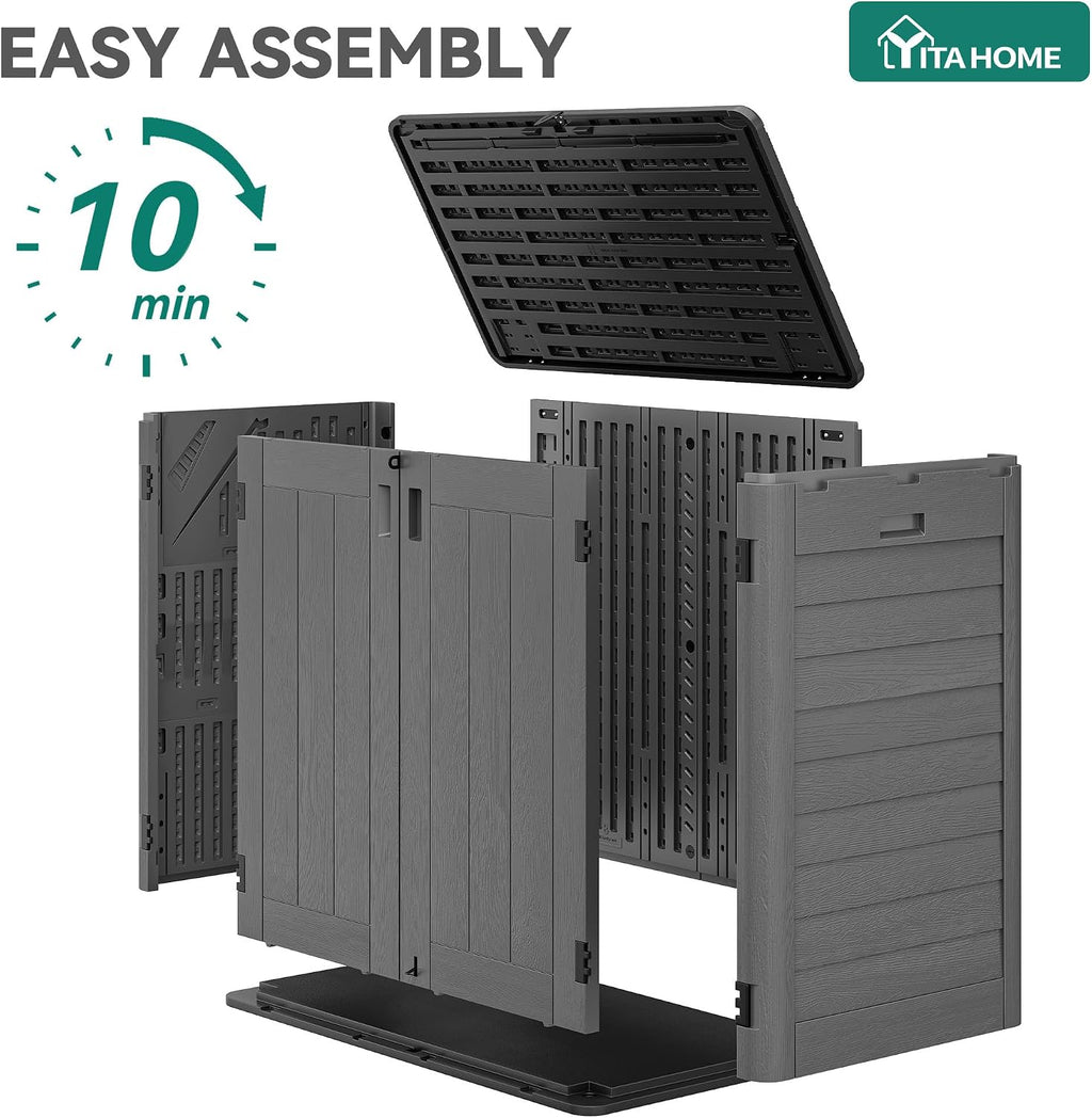 YITAHOME Outdoor Storage Shed w/o Shelf, 30 cu ft Horizontal Storage Shed Outdoor, Resin Waterproof Storage Cabinet for Garage, Poolside, Bikes, and Garden (Dark Gray + Black)