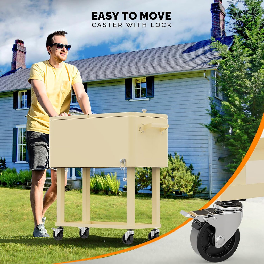 VINGLI Rolling Ice Chest, Portable Patio Party Bar Drink Cooler Cart, with Shelf, Beverage Pool with Bottle Opener