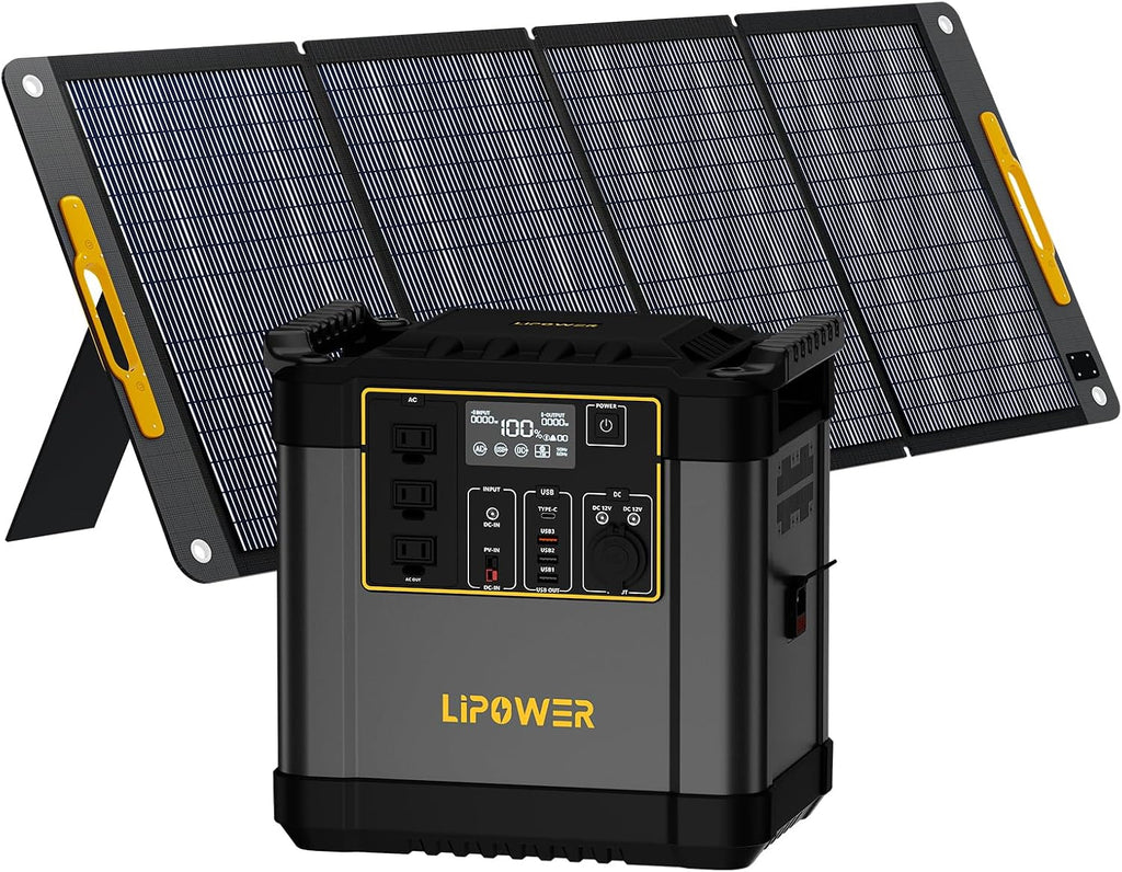 Lipower 2150Wh Power Station with 200W Solar Panel, Solar Generator 2400W/4000W Peak Pure Sine Wave LiFePO4 Battery, IP68 Waterproof ETFE Portable Solar Panel for Home Emergency Backup Camping