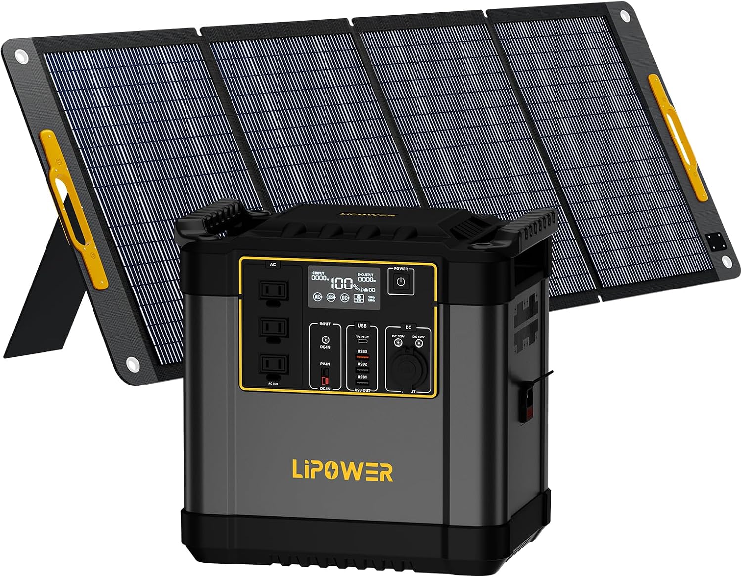Lipower 2150Wh Power Station with 200W Solar Panel, Solar Generator 2400W/4000W Peak Pure Sine Wave LiFePO4 Battery, IP68 Waterproof ETFE Portable Solar Panel for Home Emergency Backup Camping