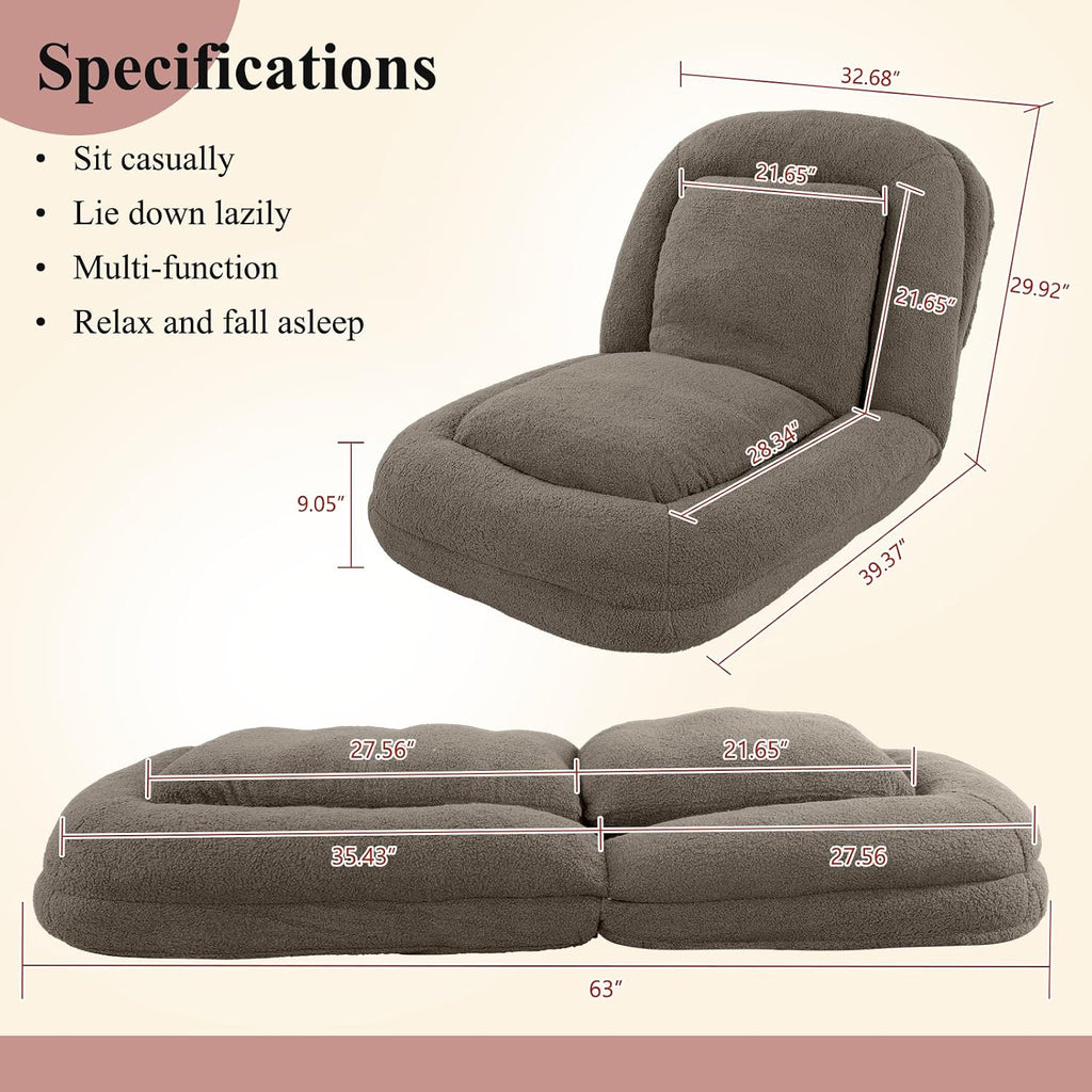 Human Dog Bed, Lazy Sofa Couch, Plush Floor Gaming Chair,5 Adjustable Position, sit, Sleep, fold, Suit to Put in Bedroom, Living Room,Space Saving Design, Taupe