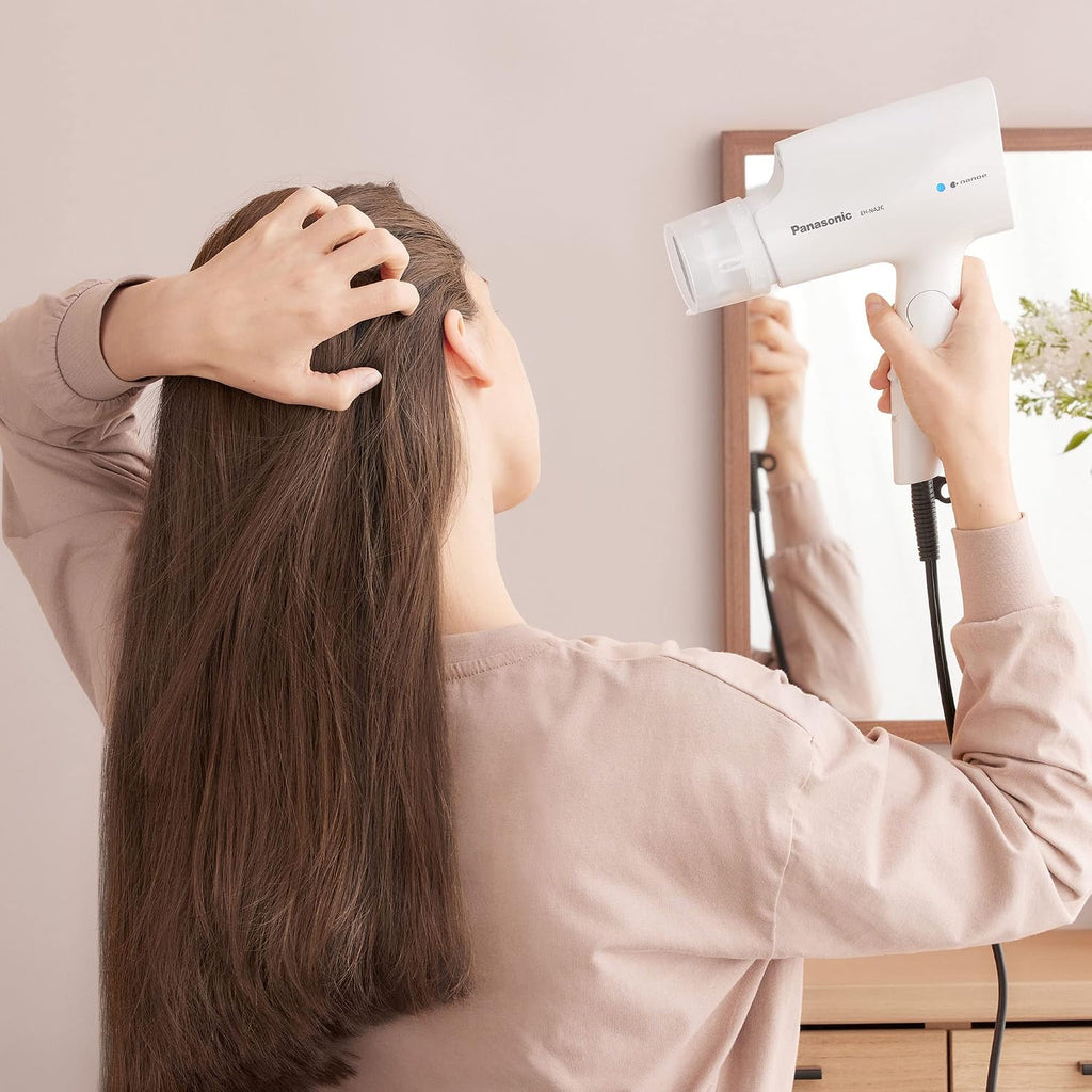 Panasonic nanoe Compact Hair Dryer EH-NA2C-W (White) - Japanese Nanoe Techonology, Foldable Travel Blow Dryer with Oscillating Quick Dry Nozzle, 1400W Lightweight Portable Hair Dryer, Anti-Frizz