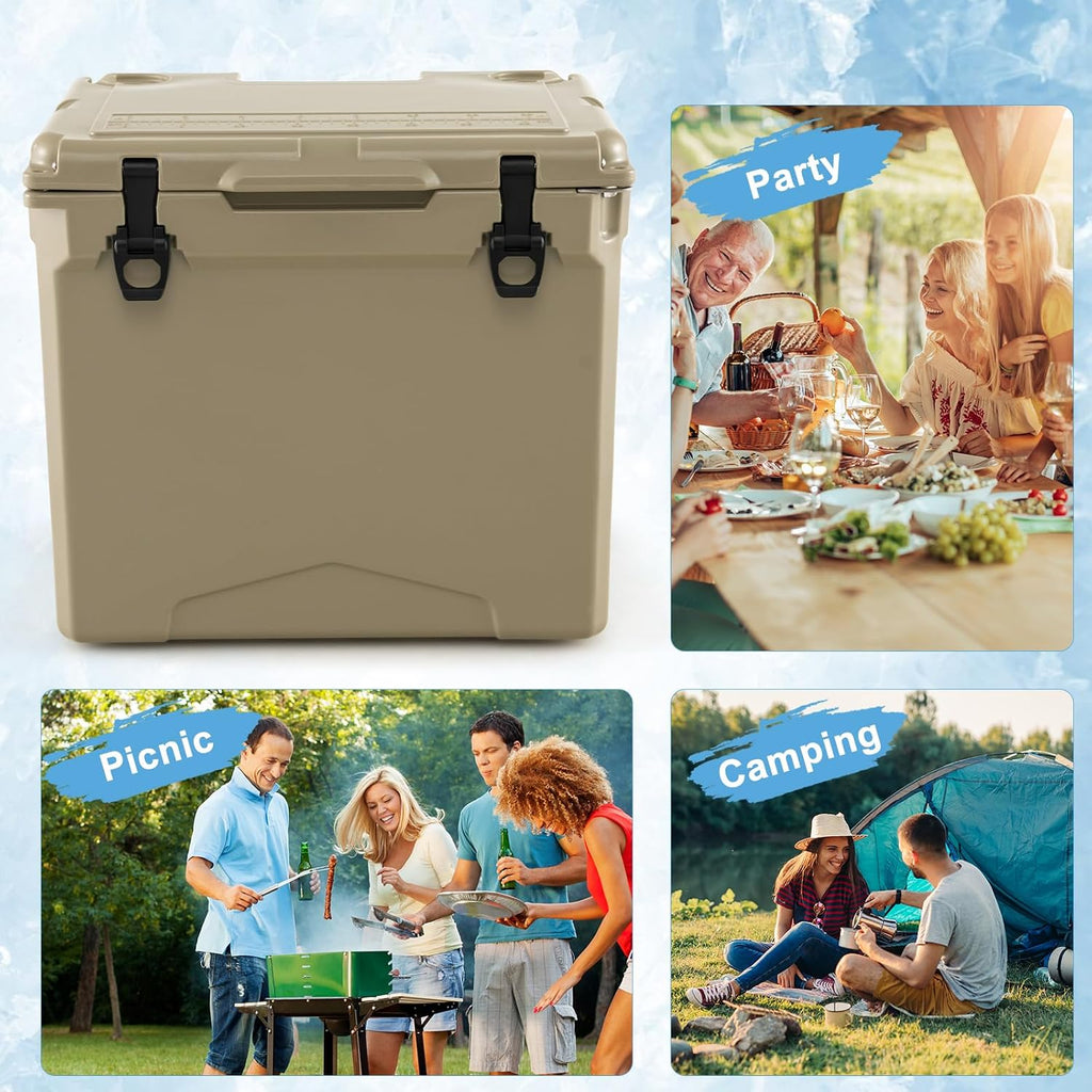 Goplus Cooler with Wheels, Insulated Large Ice Chest with Portable Handles, Cup Holders, Leak-Proof Tight Latches, 5-7-day Ice Retention, Heavy Duty Hard Coolers for Beach Camping Boat