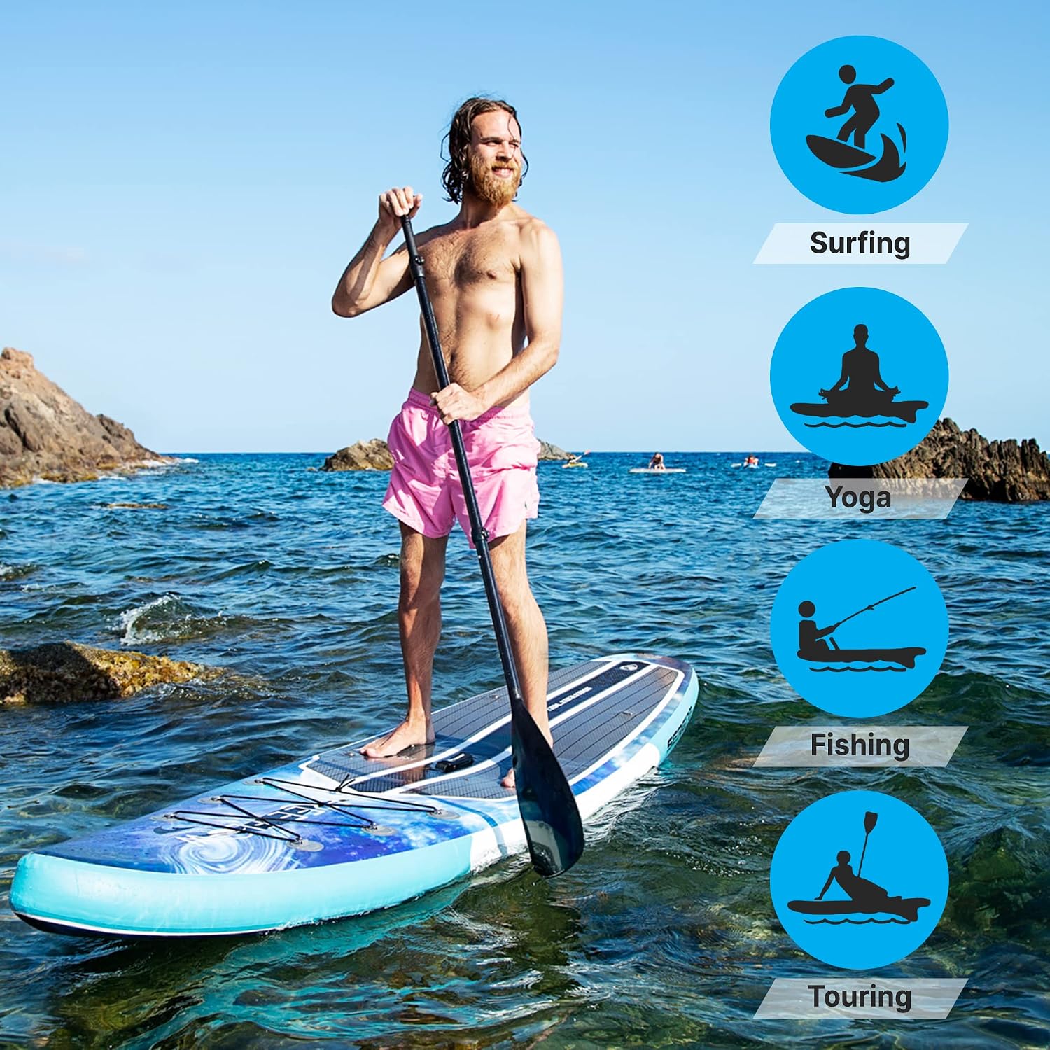 SereneLife Inflatable Stand Up Paddle Board Set - SUP with 32' Wide Stable Design, Includes Detachable Seat, 3-Shaft Paddle, Electric Paddle Board Pump, Non-Slip EVA Deck - 350 lbs Capacity