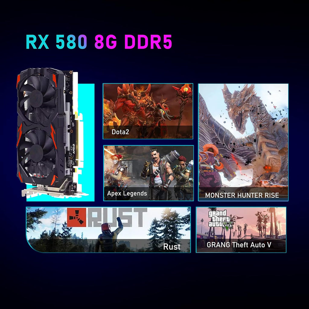 HP RGB Gaming PC Desktop Computer - Intel Quad I7 up to 3.8GHz, 16GB Memory, 128G SSD + 2TB, Radeon RX 580 8G, RGB Keyboard & Mouse, DVD, WiFi & Bluetooth, Windows 11 (Renewed)